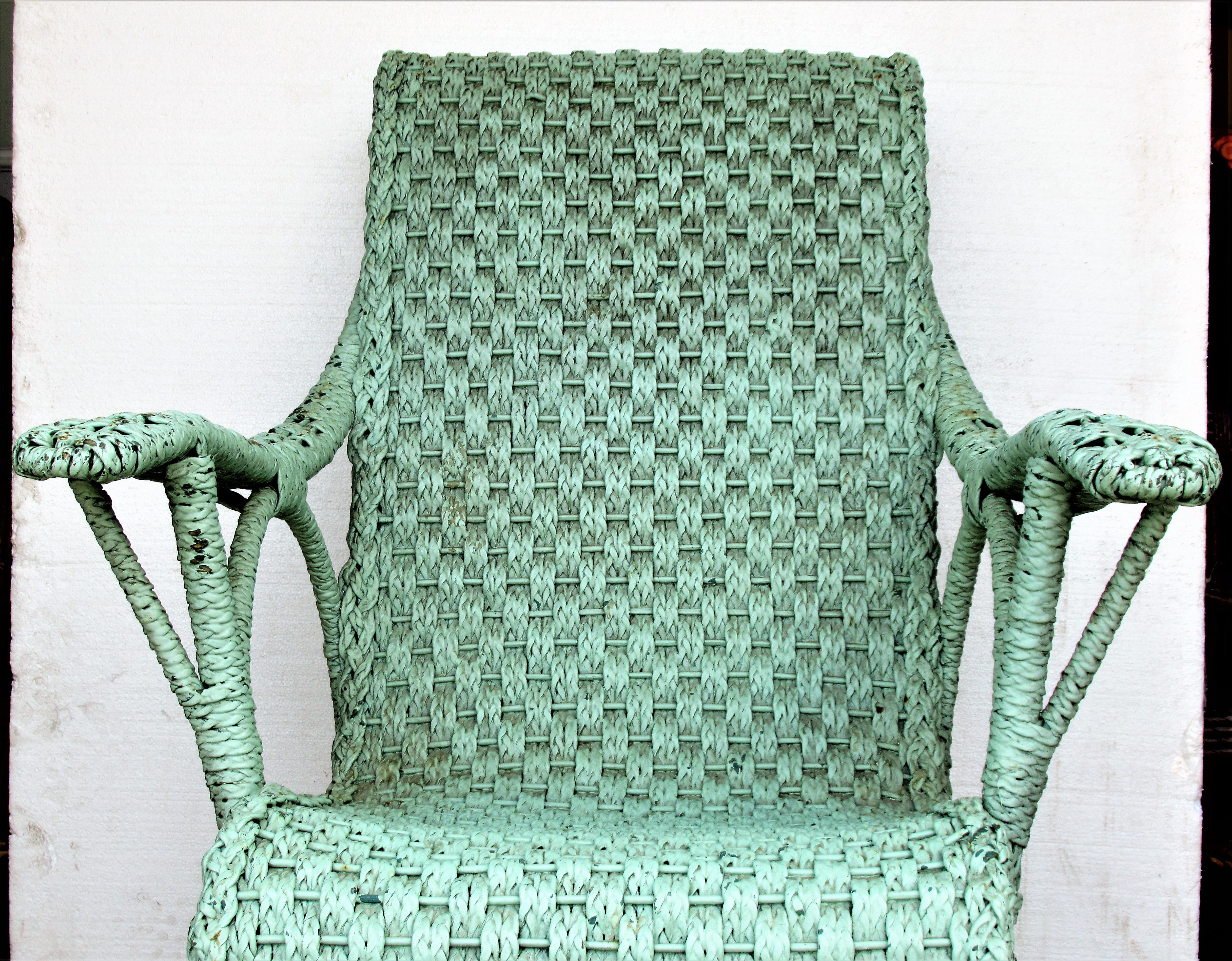 Antique Paddle Arm Wicker Lounge Chair 2