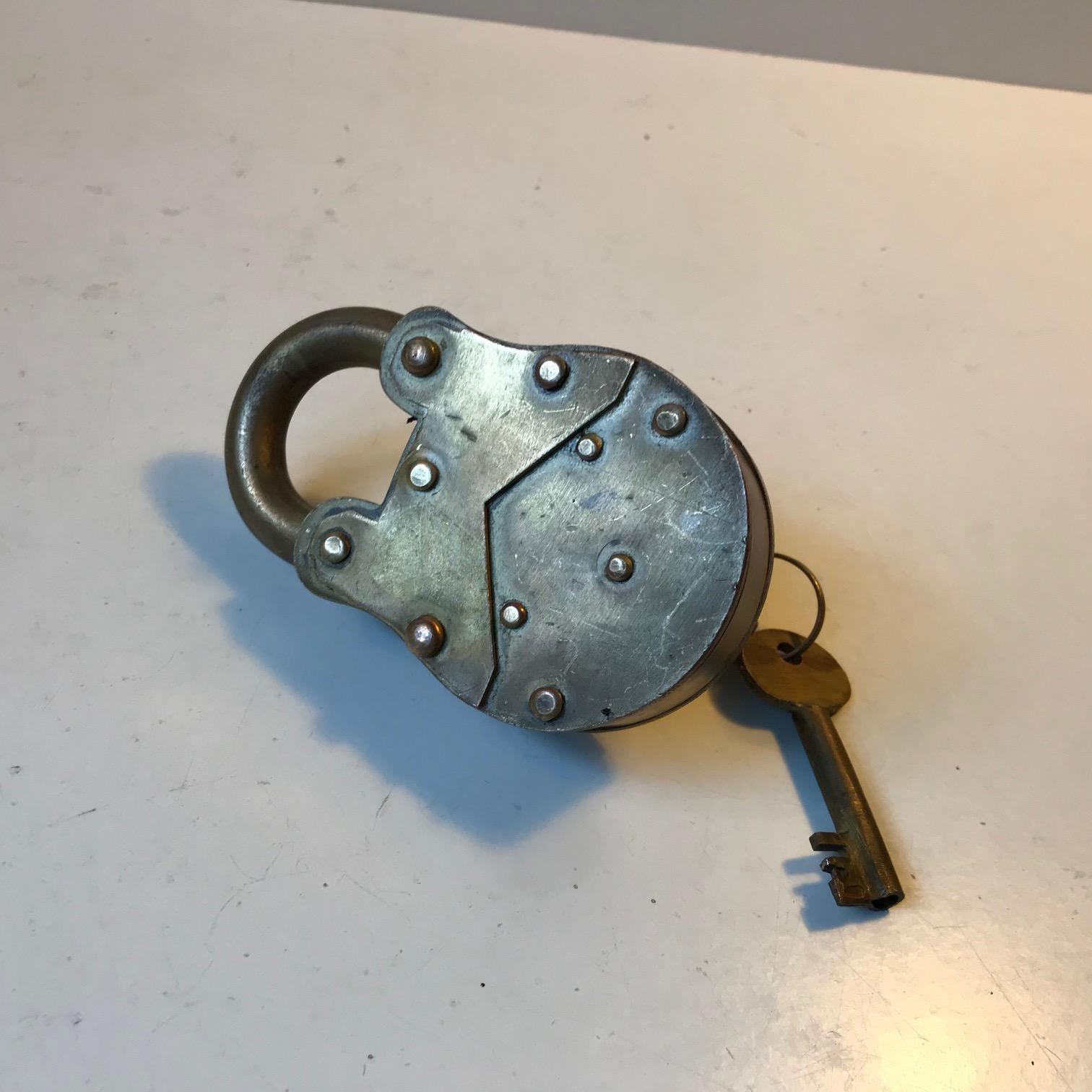 European Antique Padlock in Brass, circa 1900
