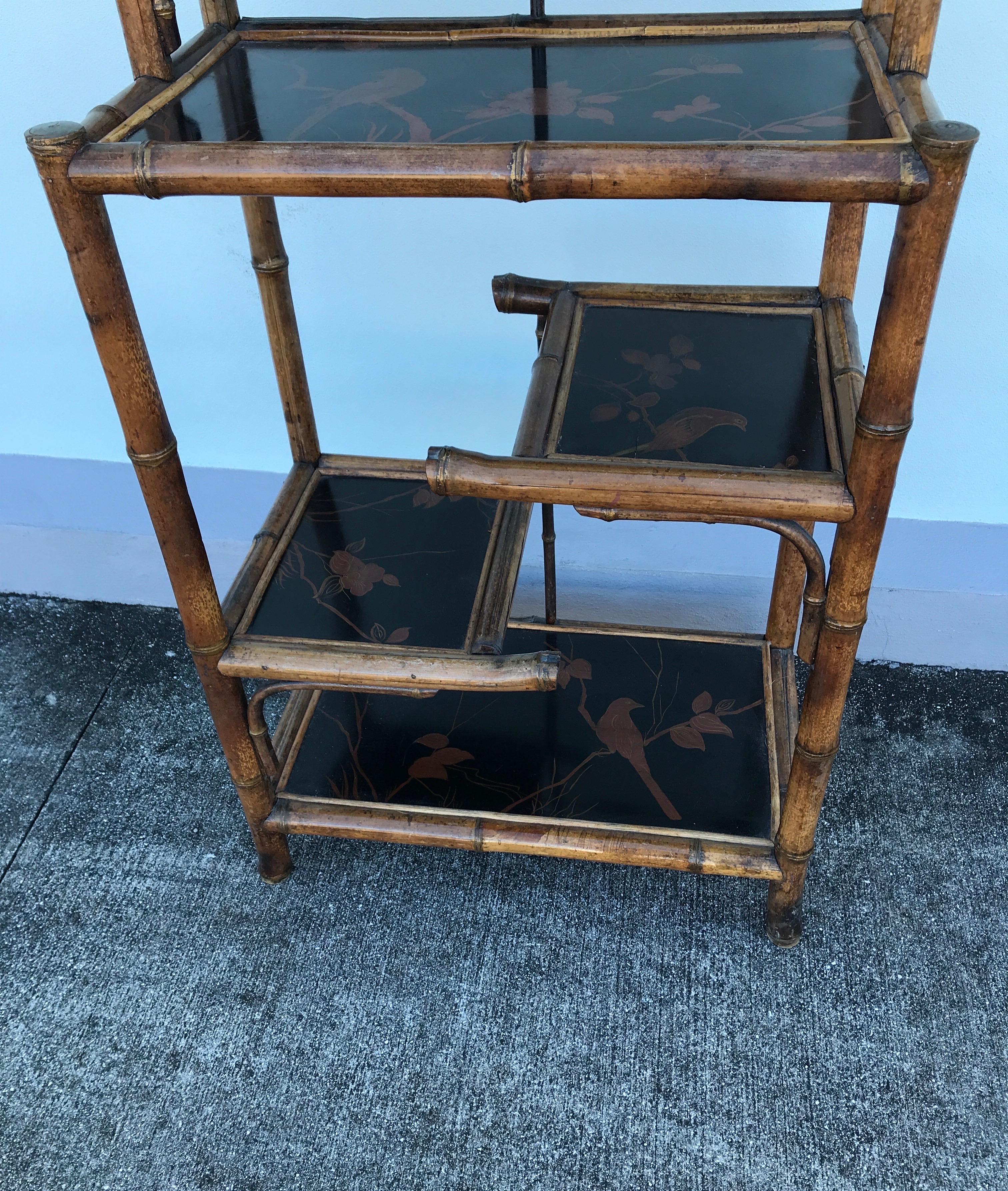 British Antique Pagoda Style Bamboo Shelf