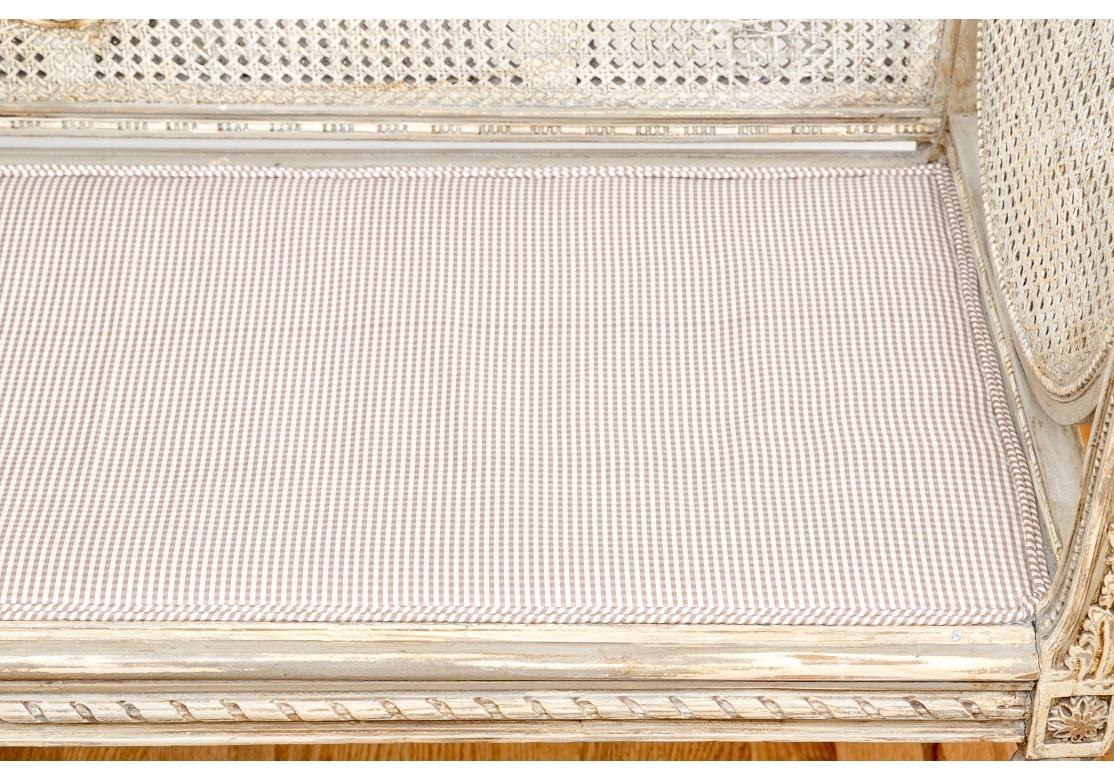 Antique Paint Decorated French Style Carved And Caned Bed End Bench 11