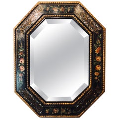 Antique Paint Decorated with Mother-of-Pearl Accented Octagonal Bevel Mirror