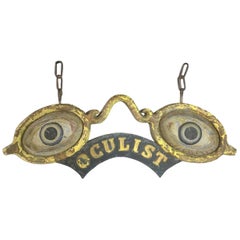 Antique Painted and Gilded Cast Iron and Zinc Optometrist / "Oculist" Trade Sign