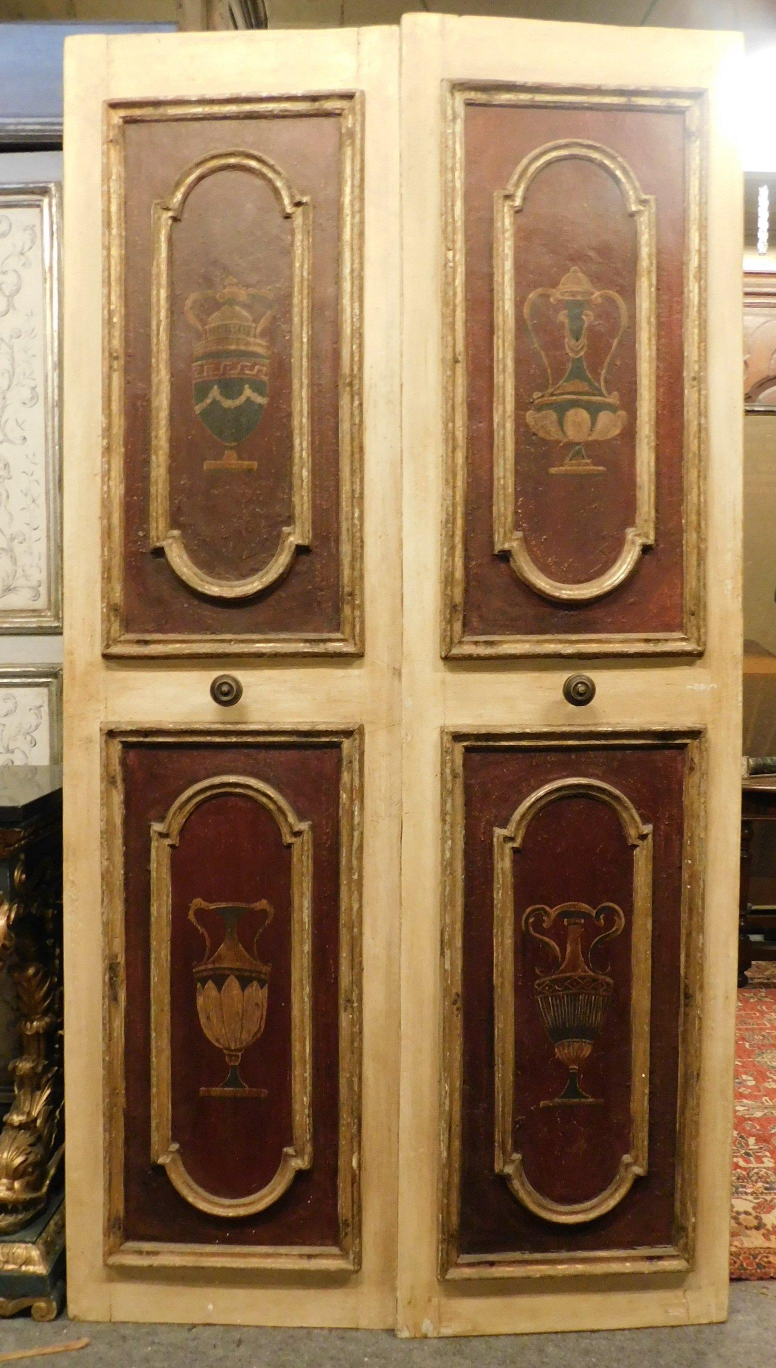 Hand-Carved Antique Painted and Gilded Double Swing Door, 17th Century Rome For Sale