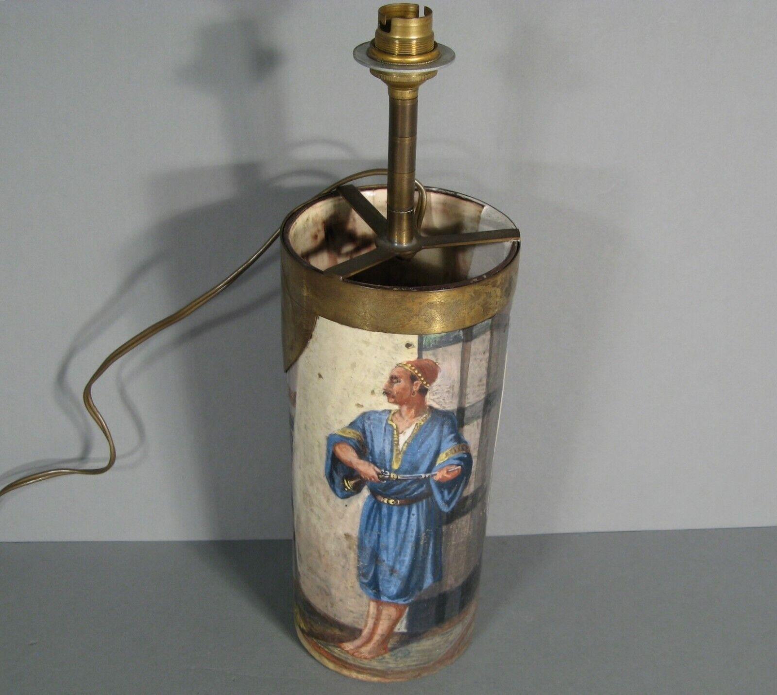 Lampe vase ancienne en céramique peinte et émaillée avec scène orientaliste - 1Y143 1