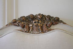 Antique Painted and Upholstered Linen King Size Louis XV Style French Bed