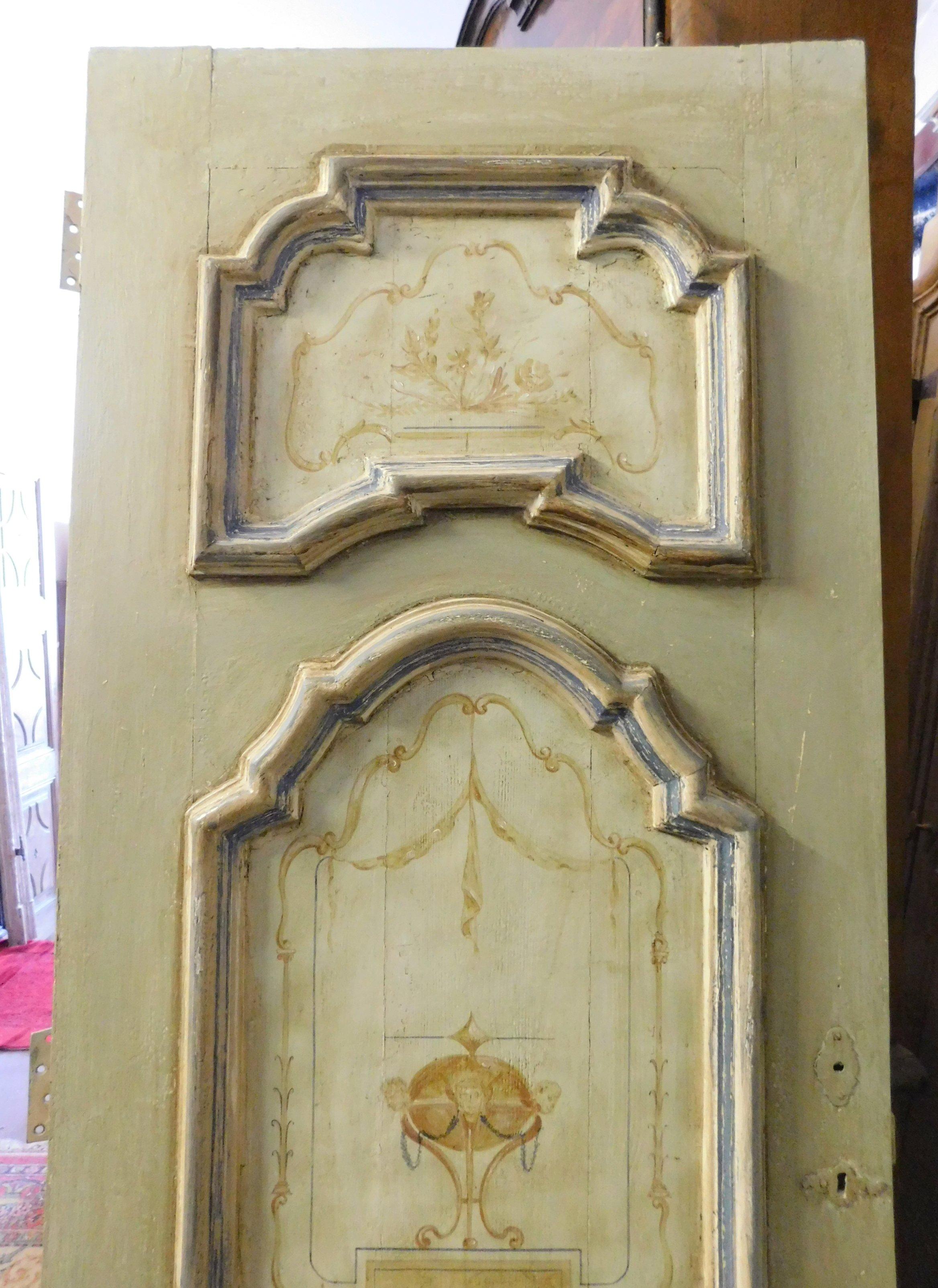 Wood Antique Painted Baroque Door with Three Panels Lacquered, 18th Century, Italy