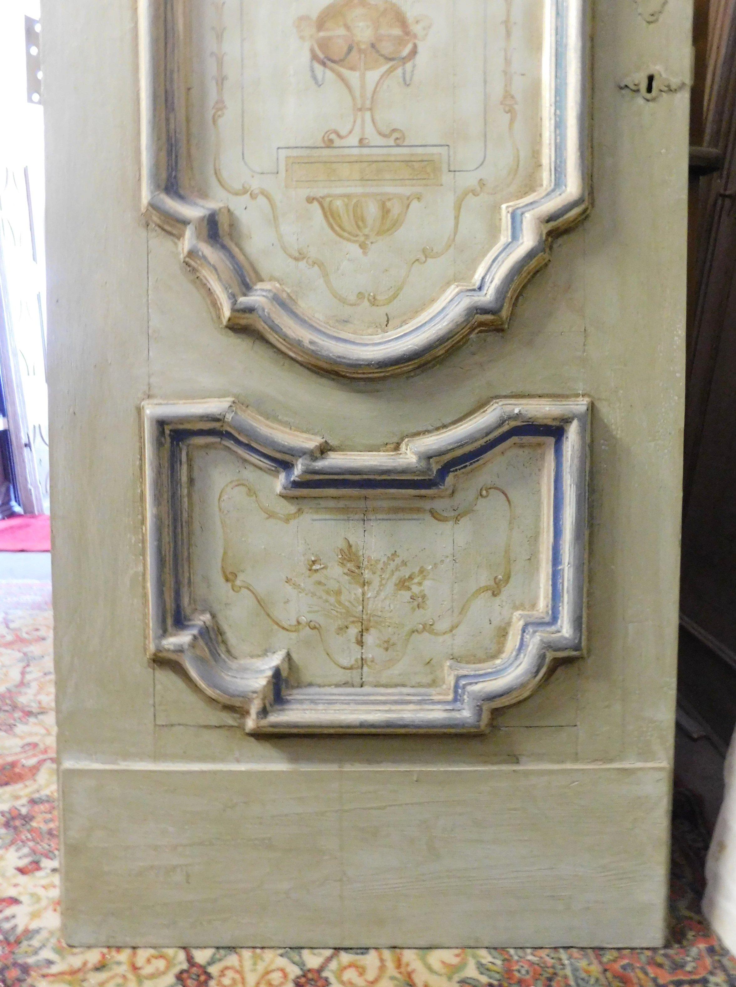 Antique Painted Baroque Door with Three Panels Lacquered, 18th Century, Italy 1