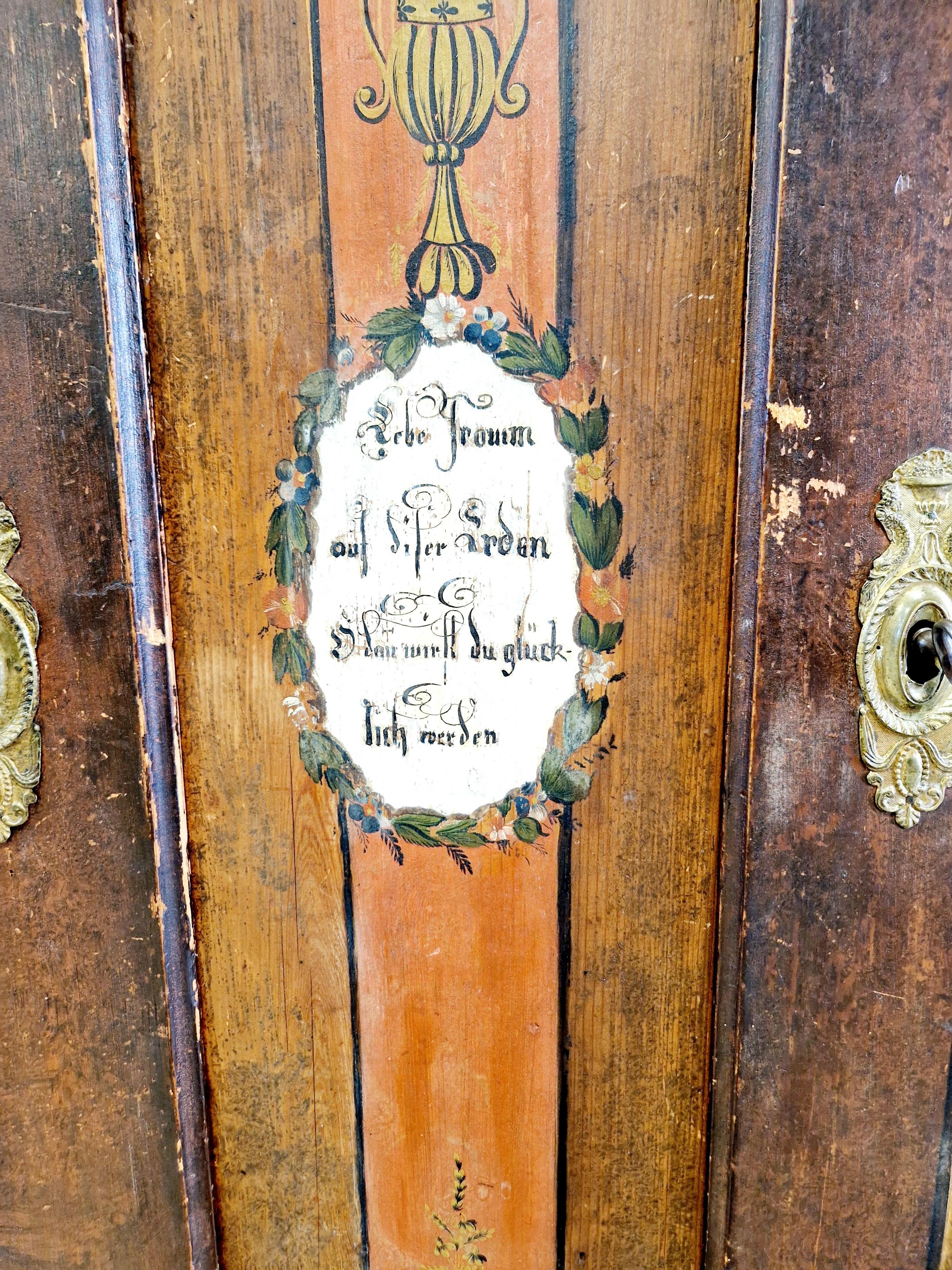 Antique Painted Bavarian Cupboard Folk Art For Sale 3