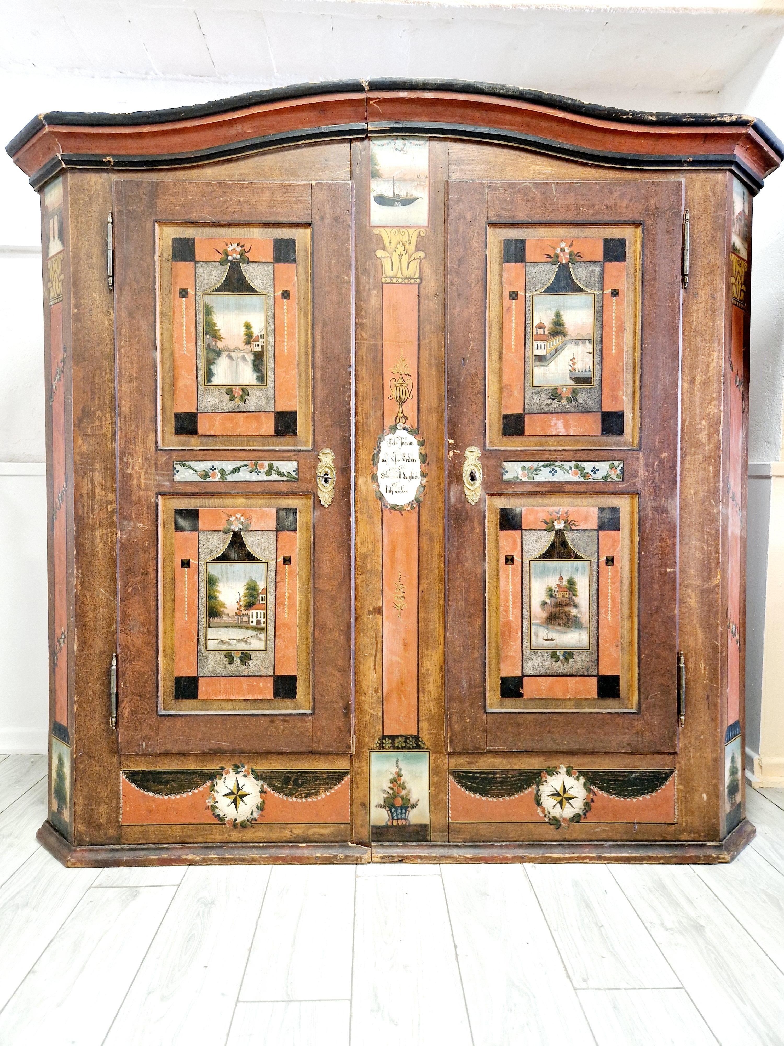 Antique Painted Bavarian Cupboard Folk Art For Sale 4
