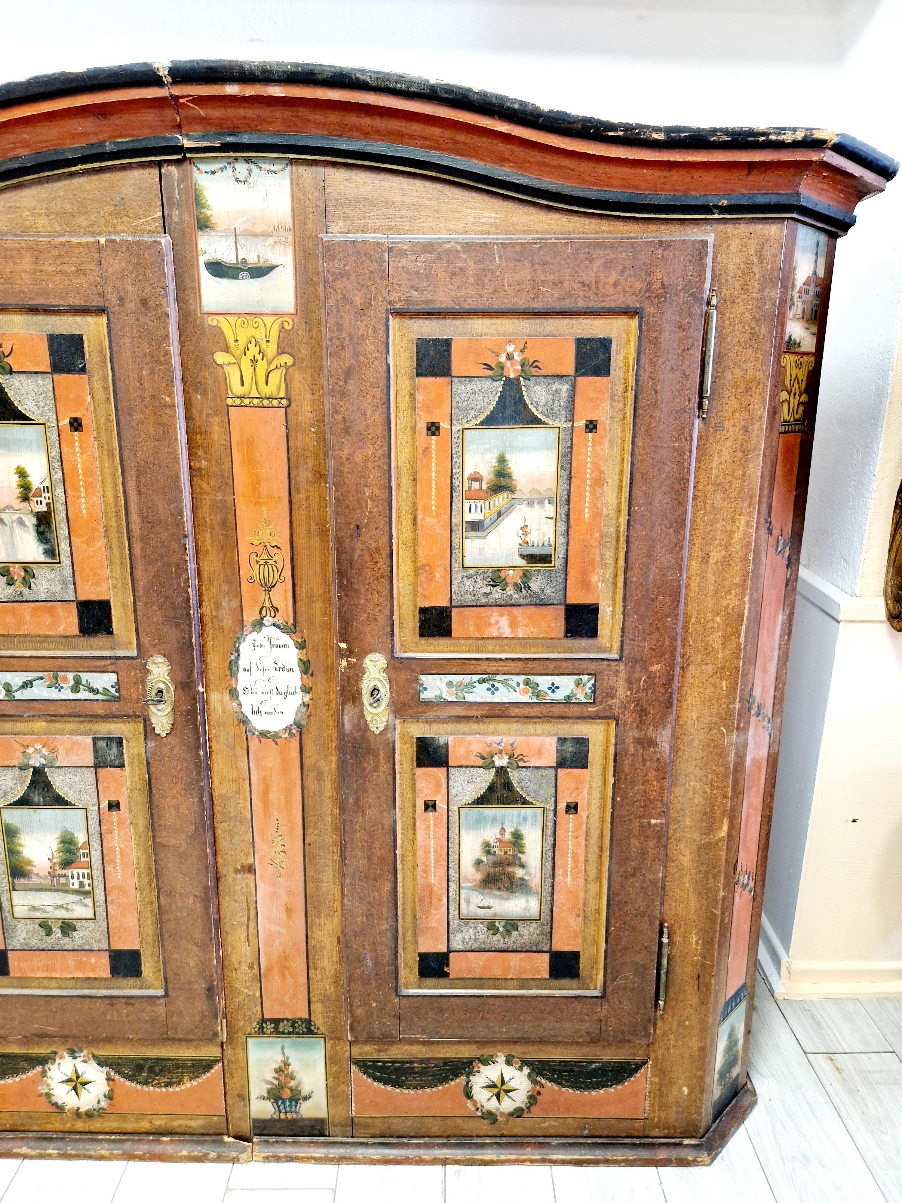 Antique Painted Bavarian Cupboard Folk Art For Sale 8