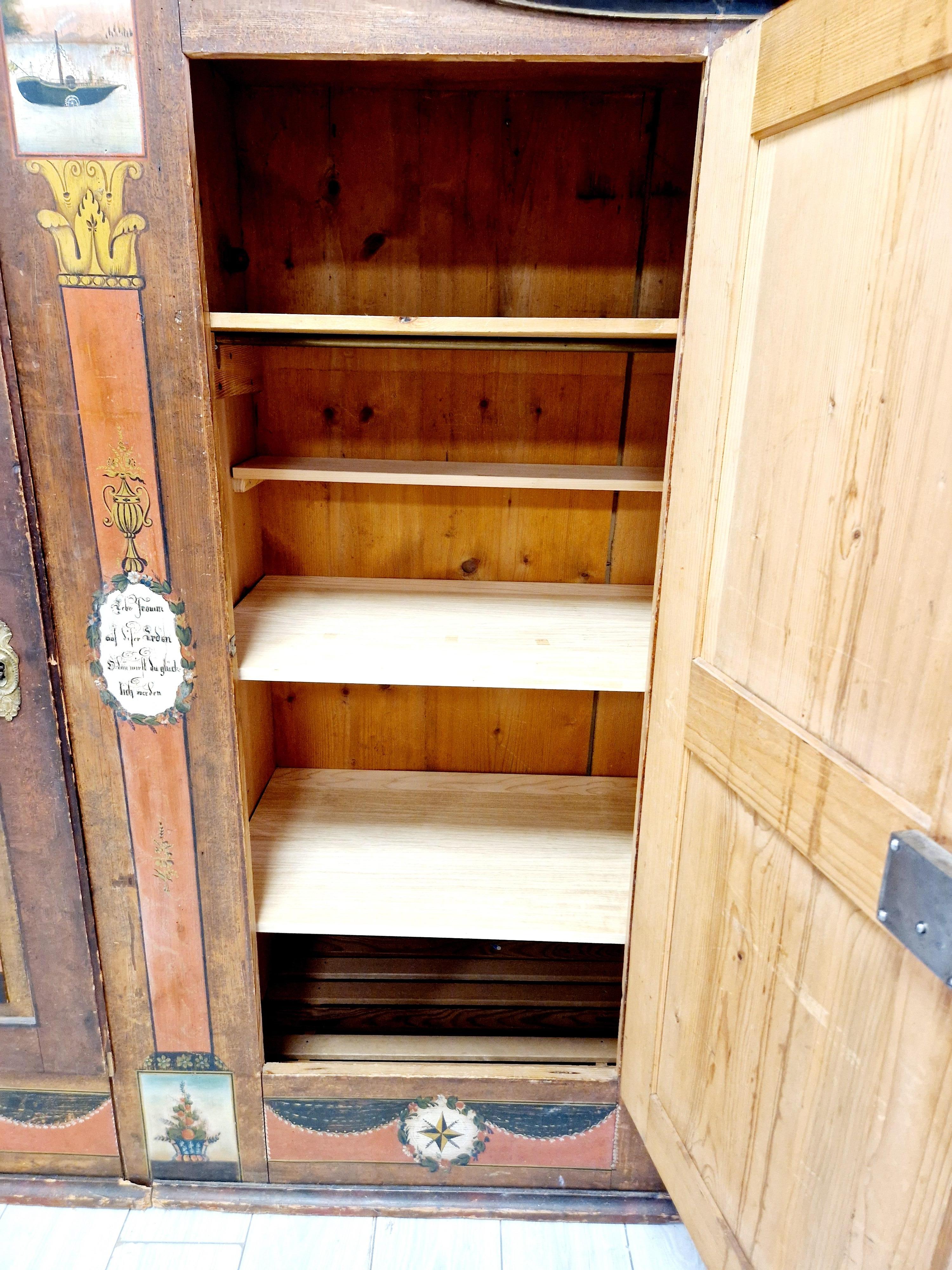 Hand-Painted Antique Painted Bavarian Cupboard Folk Art For Sale