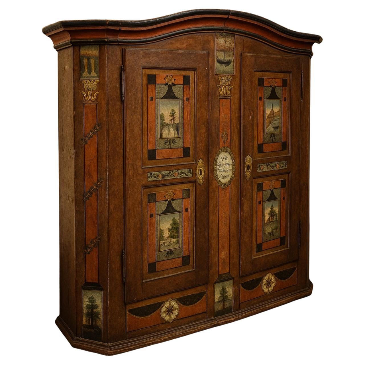 Antique Painted Bavarian Cupboard Folk Art