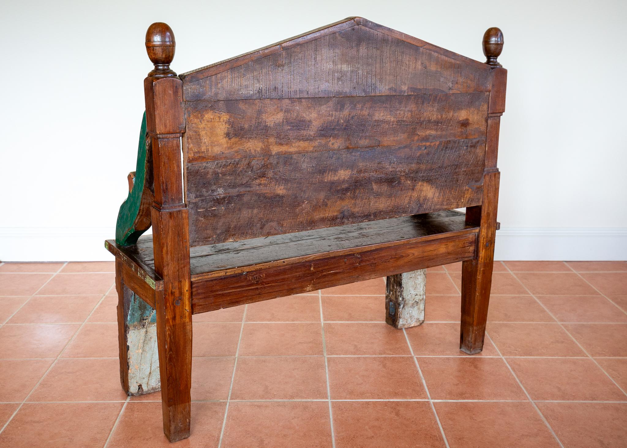 Antique Painted Bench Indian 19th Century Raj Era Colourful Reclaimed Decorative For Sale 7