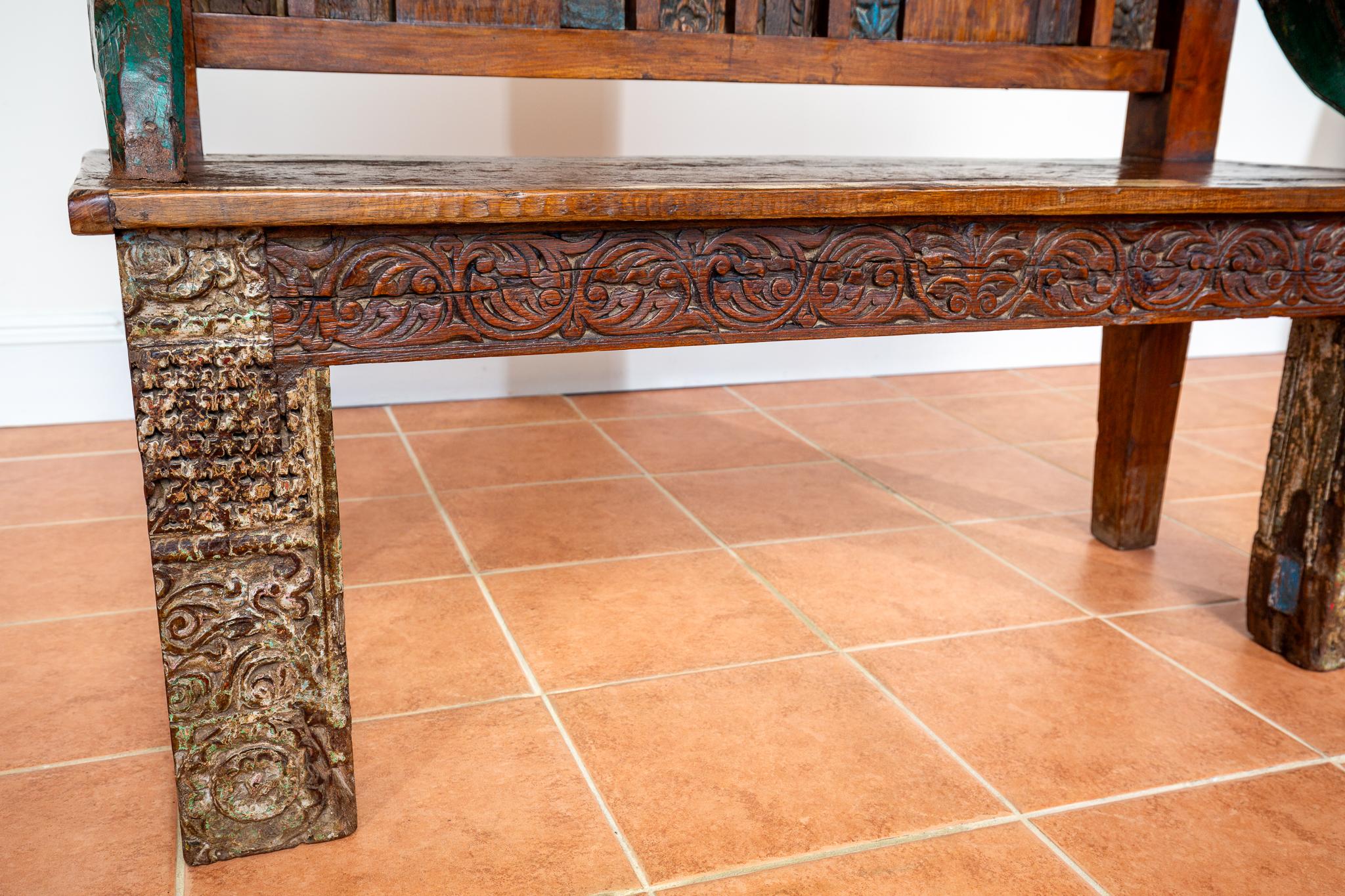 Antique Painted Bench Indian 19th Century Raj Era Colourful Reclaimed Decorative For Sale 8