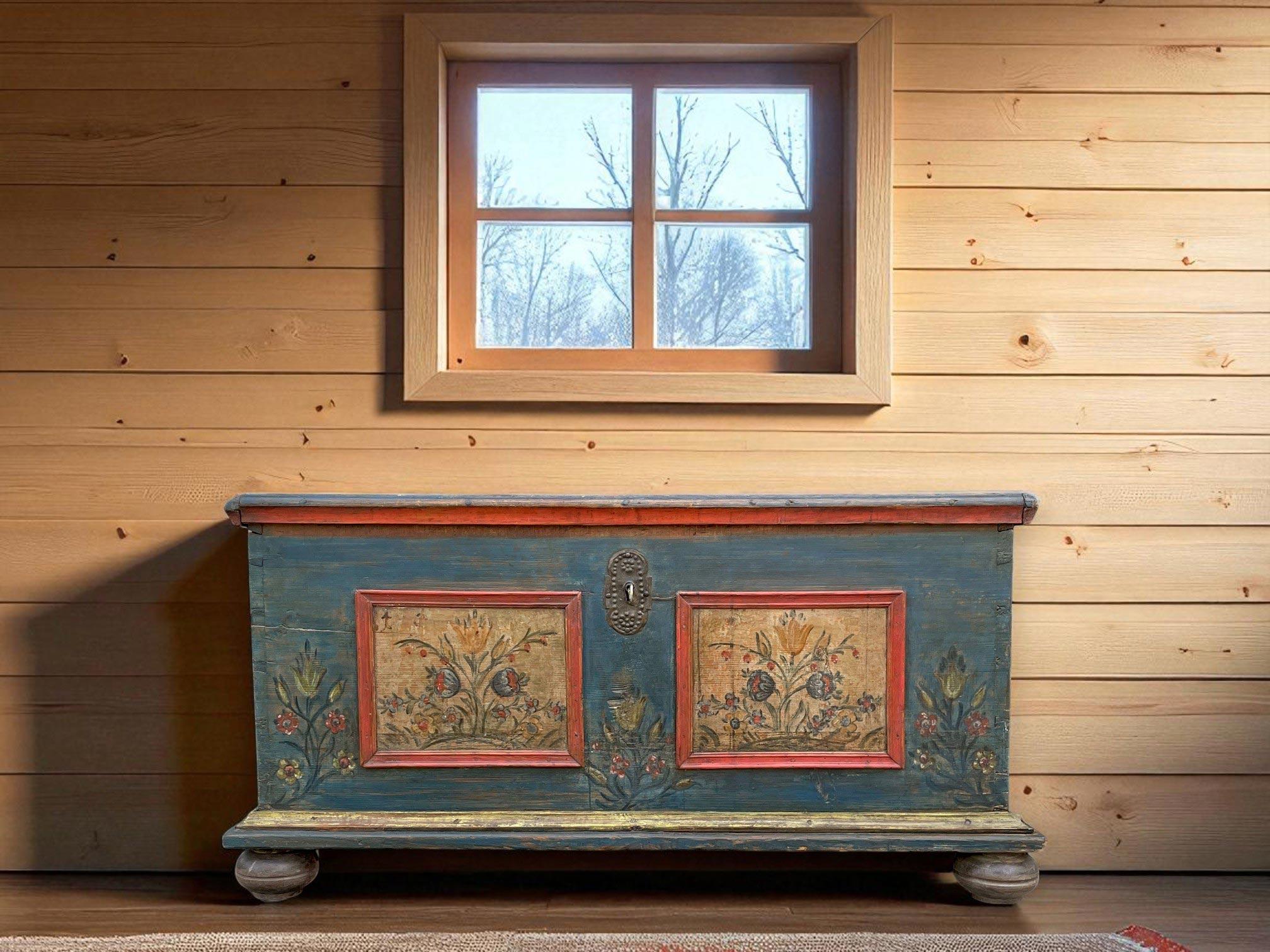 Antique Painted Blanket Chest Abeto en venta