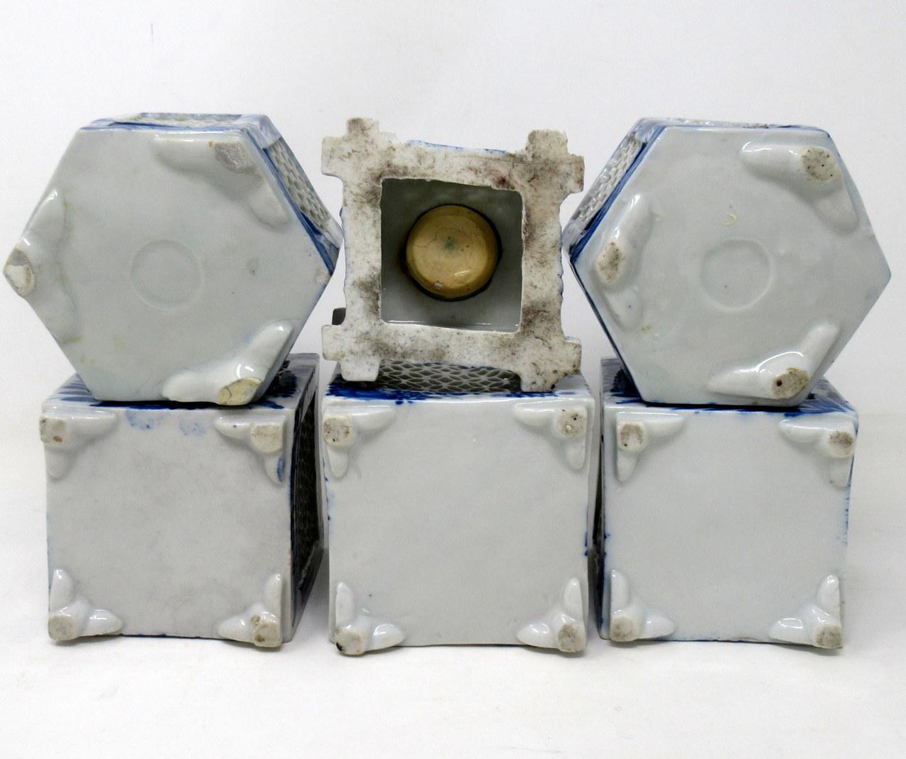 20th Century Antique Painted Blue White Japanese Chinese Reticulated Hexagonal Porcelain Vase