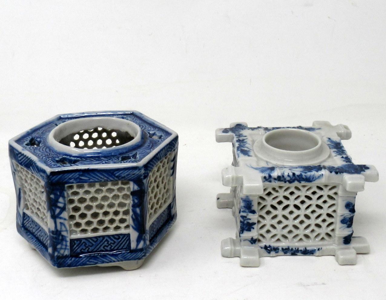 Ceramic Antique Painted Blue White Japanese Chinese Reticulated Hexagonal Porcelain Vase