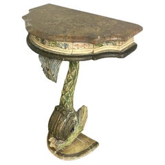 Antique Painted Carved Demi-Lune Table Stand
