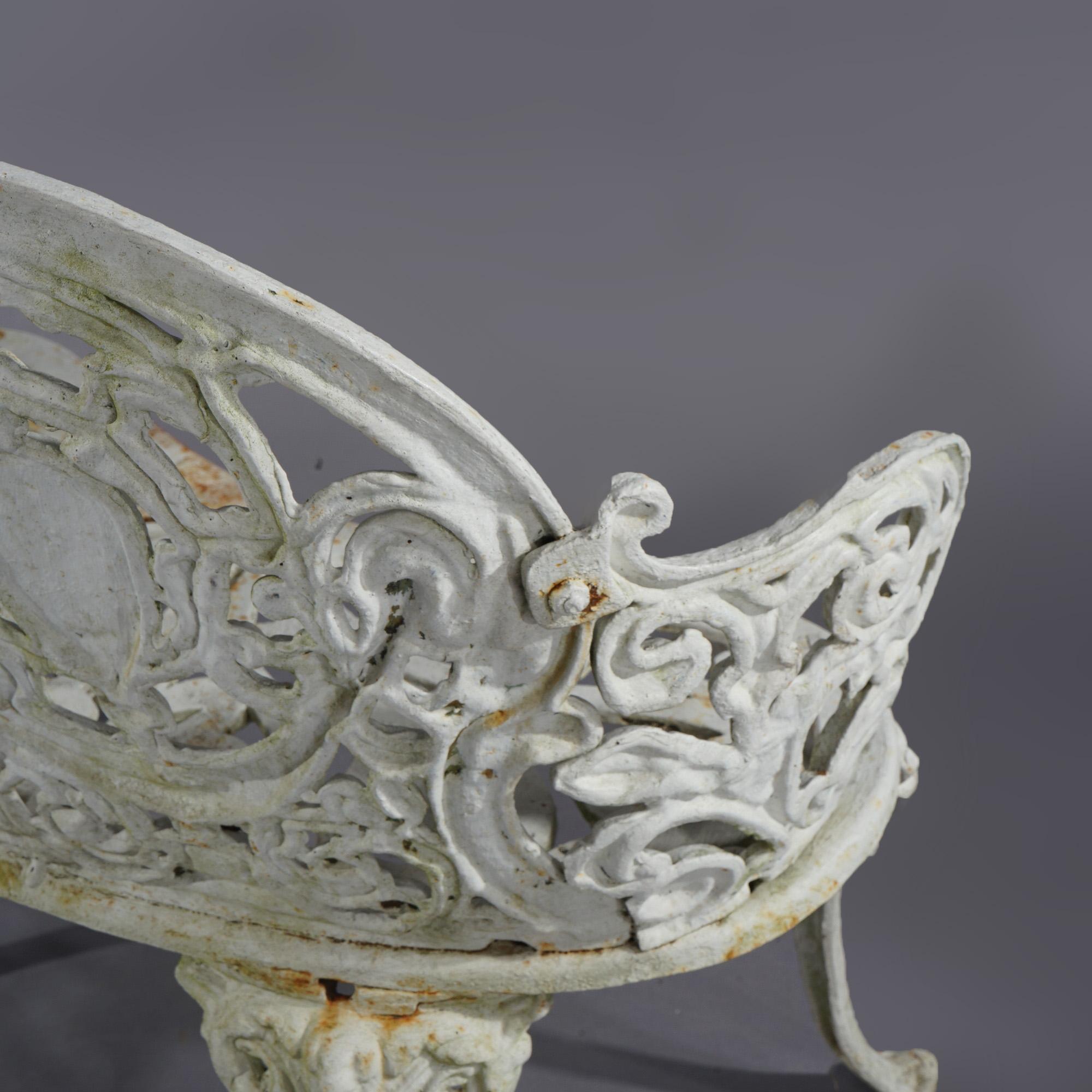 Antique Painted Cast Iron Cameo & Floral Garden Settee c1920 For Sale 6