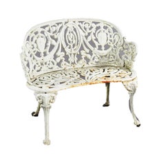 Antique Painted Cast Iron Cameo & Floral Garden Settee c1920