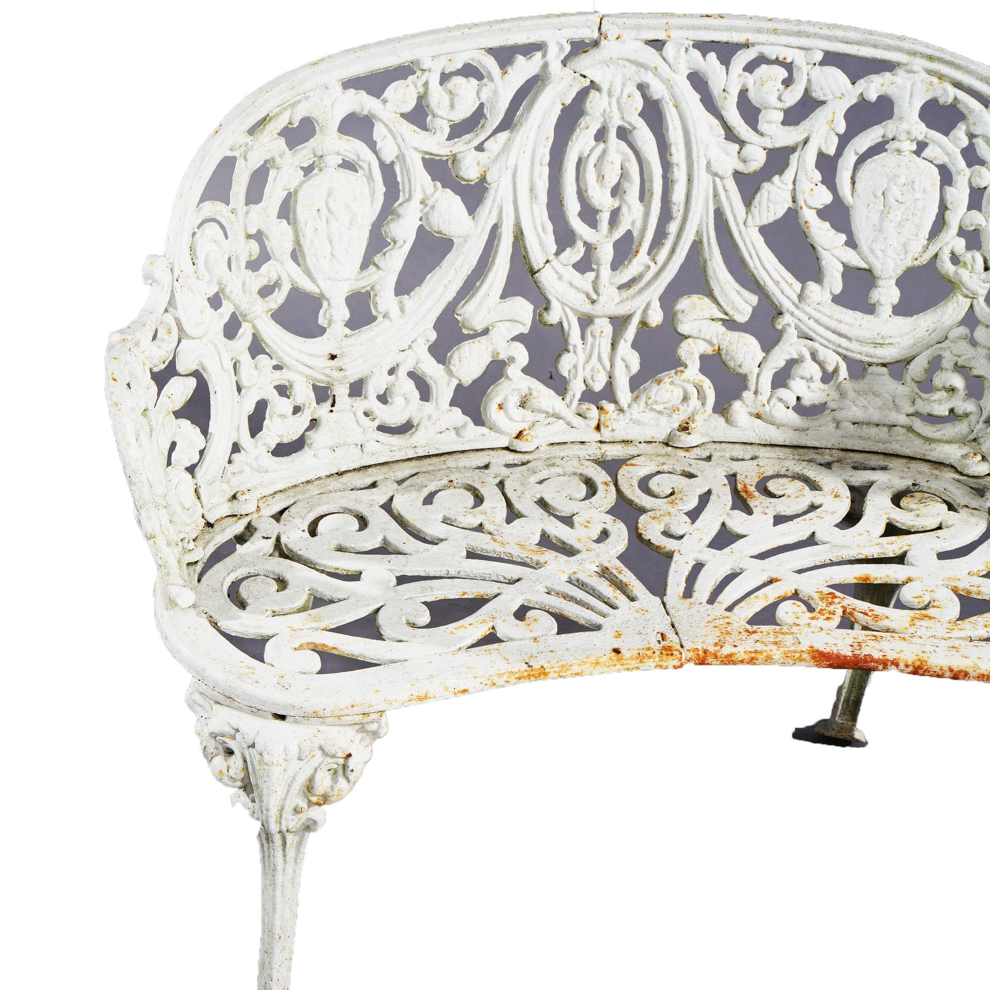 20th Century Antique Painted Cast Iron Cameo & Floral Garden Settee c1920 For Sale