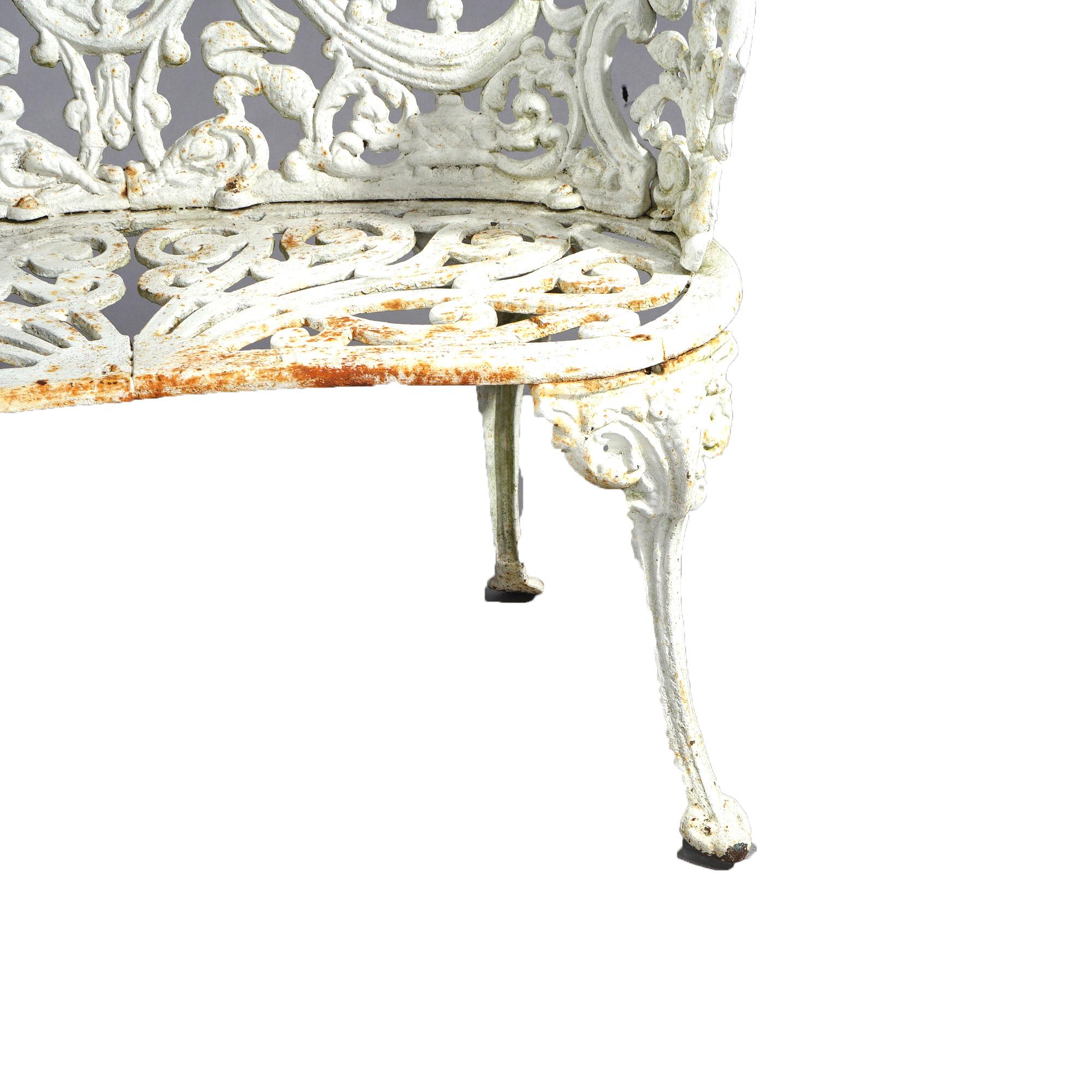 Antique Painted Cast Iron Cameo & Floral Garden Settee c1920 For Sale 2