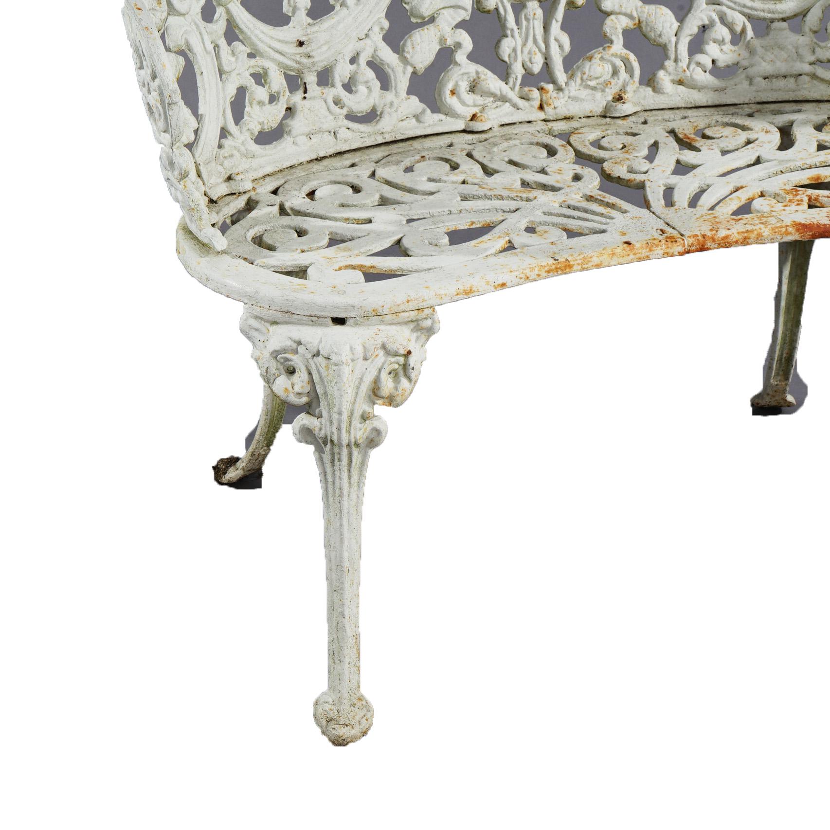 Antique Painted Cast Iron Cameo & Floral Garden Settee c1920 For Sale 3