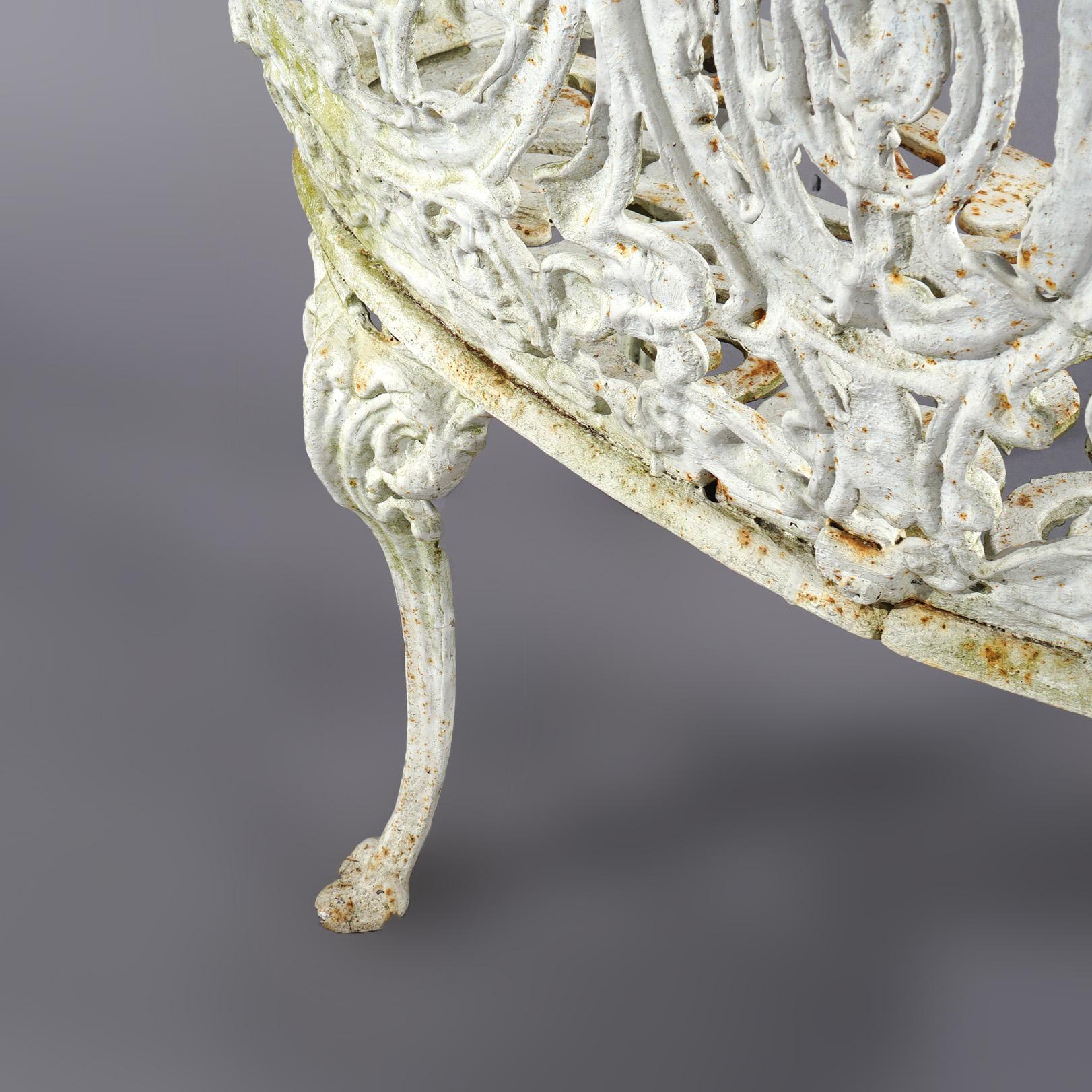 Antique Painted Cast Iron Cameo & Floral Garden Settee c1920 For Sale 5