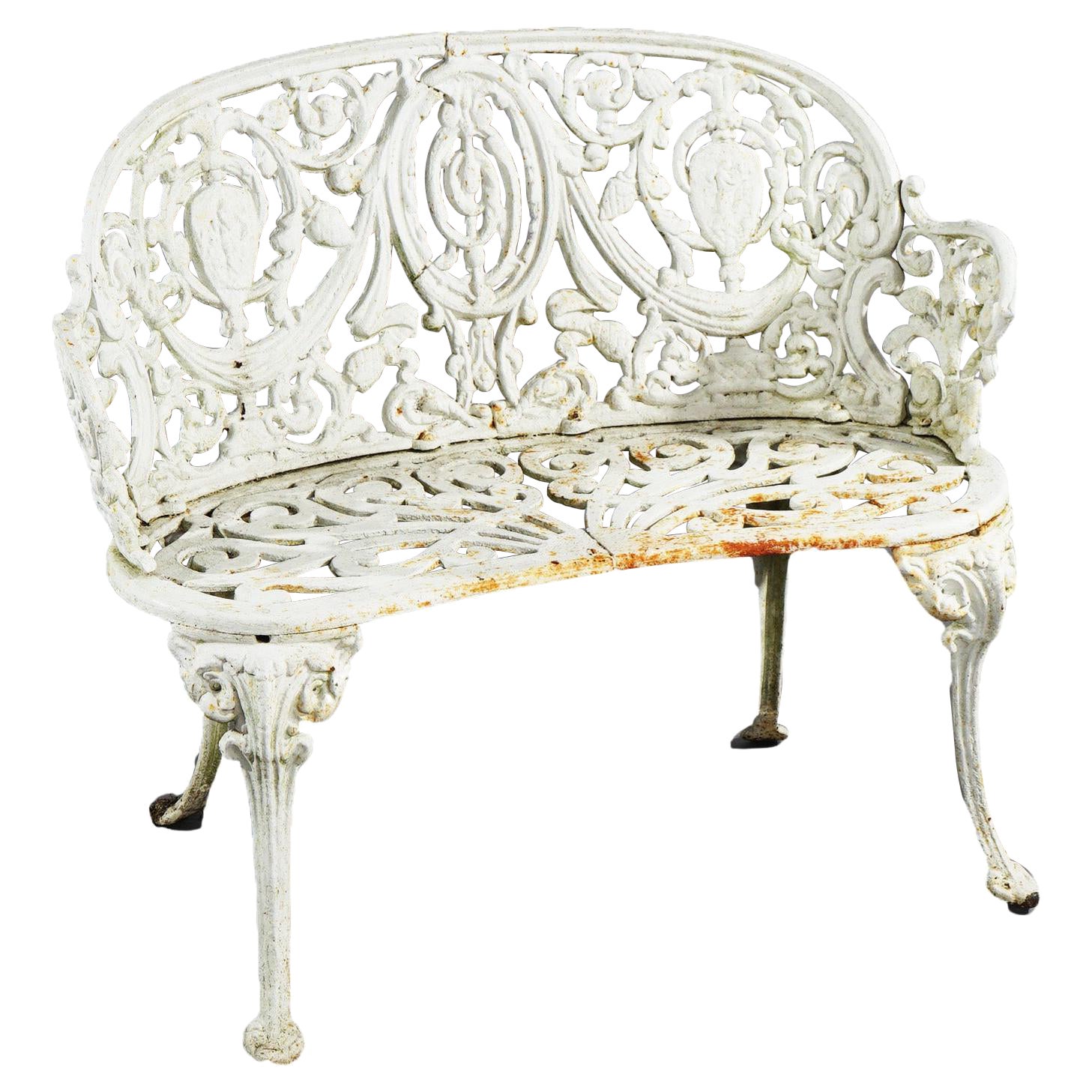 Antike gemalt Gusseisen Kamee 
Floral Garten Sofa c1920