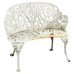 Antique Painted Cast Iron Cameo & Floral Garden Settee c1920