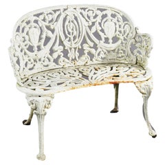 Antique Painted Cast Iron Cameo & Floral Garden Settee c1920