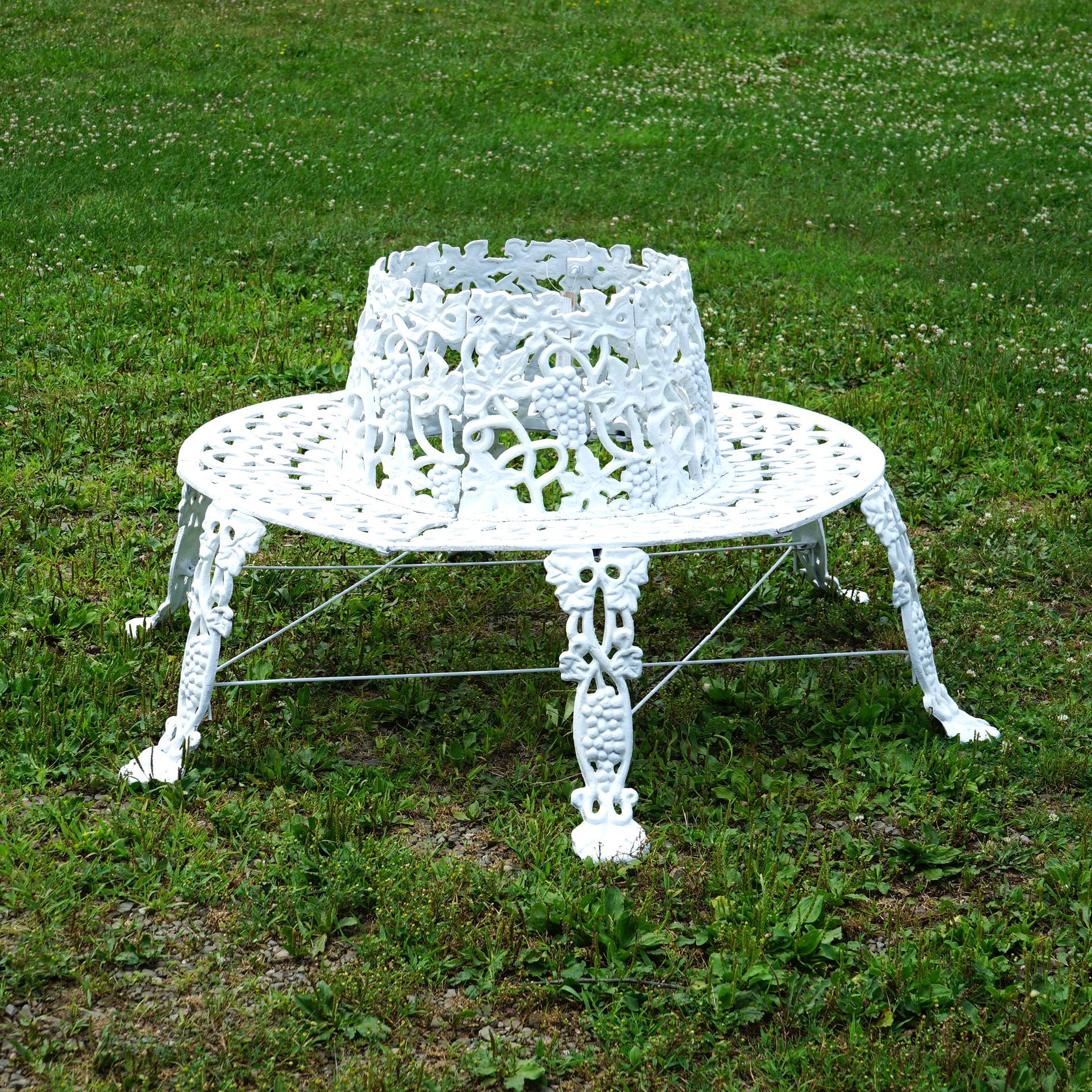 ***Reduced In-House Delivery Rates - Click on “Ask Seller” to Request a Quote***

Antique Painted Cast Iron Grape & Leaf Tree Surround Garden Bench C1910

Measures - 25 1/2
