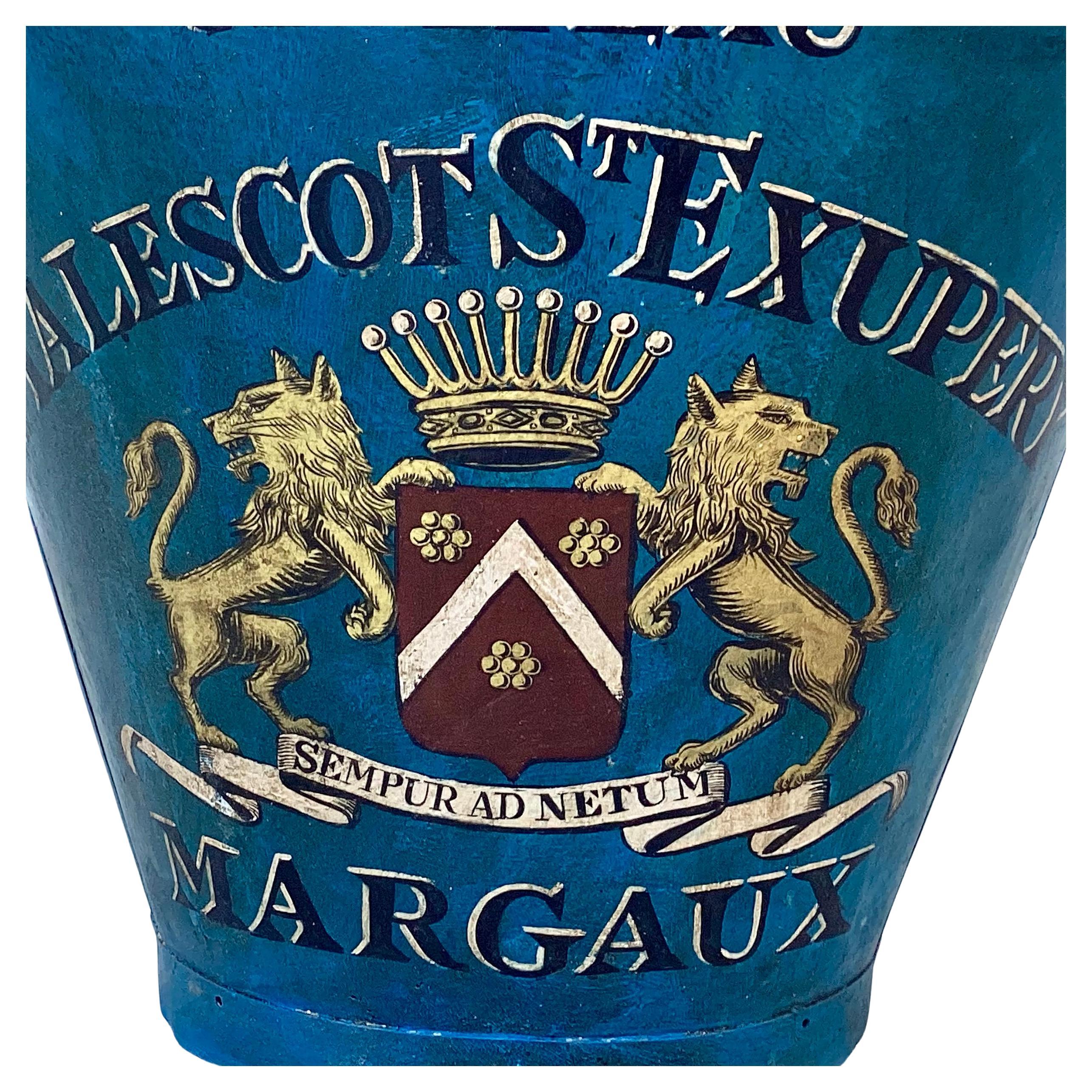 Wonderful late 19th/early 20th century grape hod wine bucket. Bucket has hand painted French designed artwork with the words 