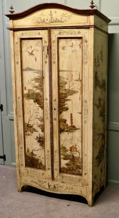 Antique Painted Chinoiserie Lacquer Cupboard Decorated with Outdoor Scenes