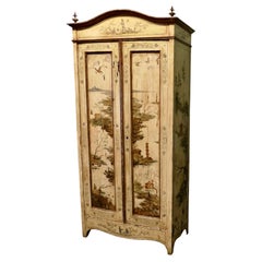 Antique Painted Chinoiserie Lacquer Cupboard Decorated with Outdoor Scenes