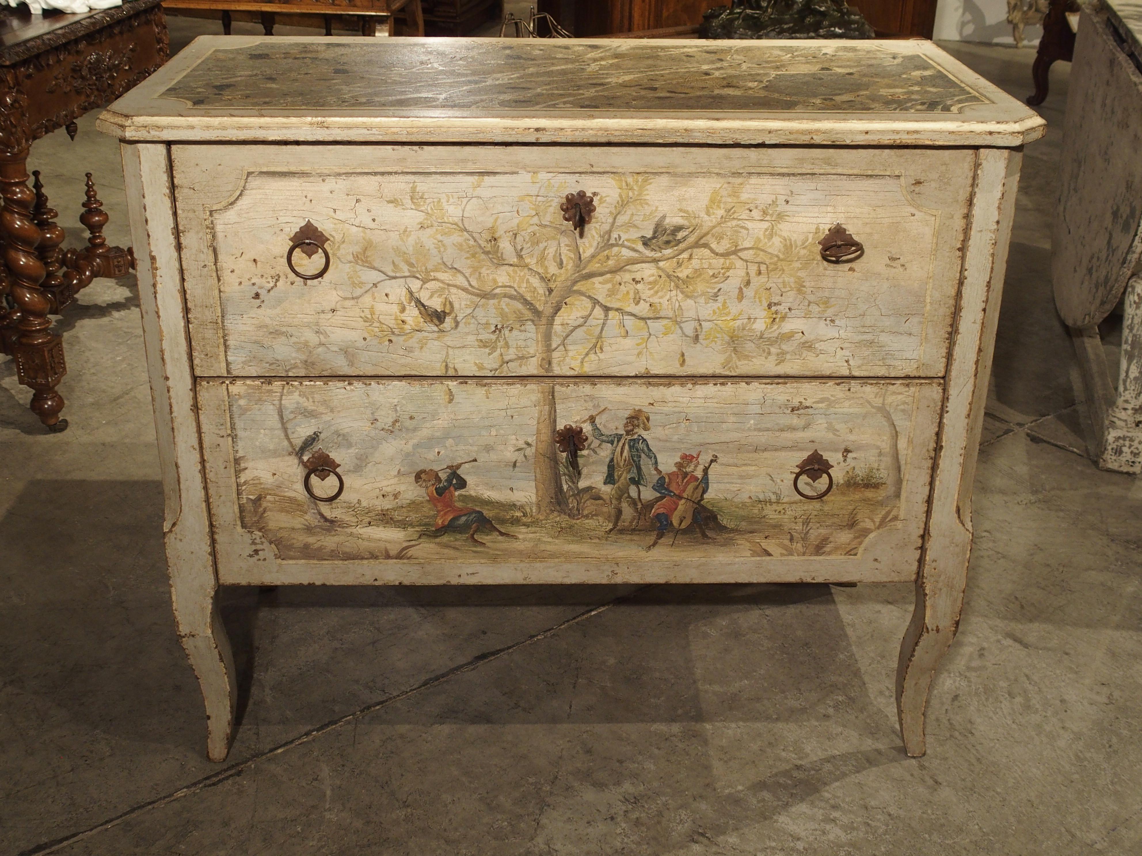 Carved Antique Painted Commode from Italy, 19th Century