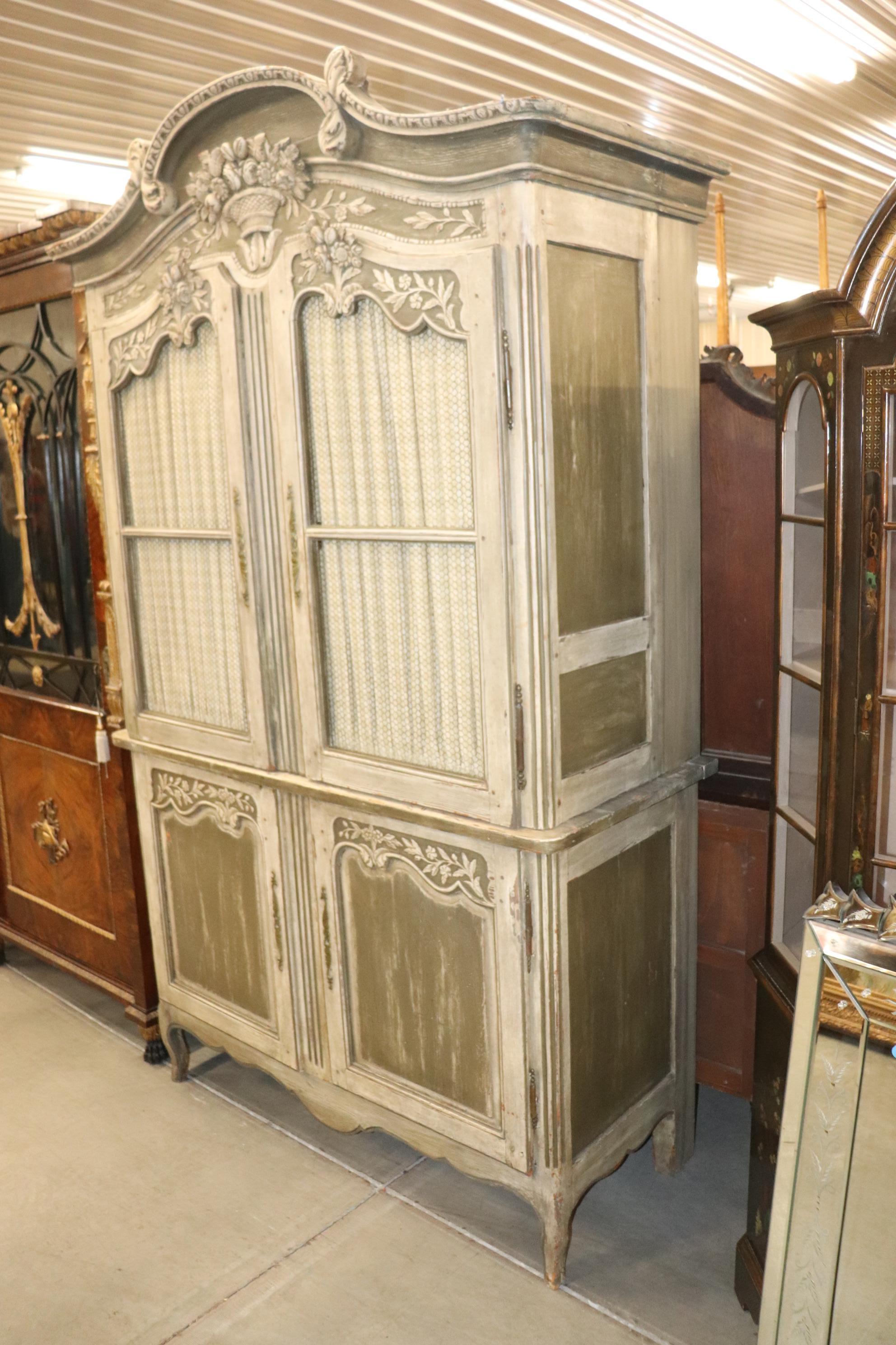 French Provincial Antique Painted Contrasting Grays Normandy French 19th Century Armoire Wardrobe