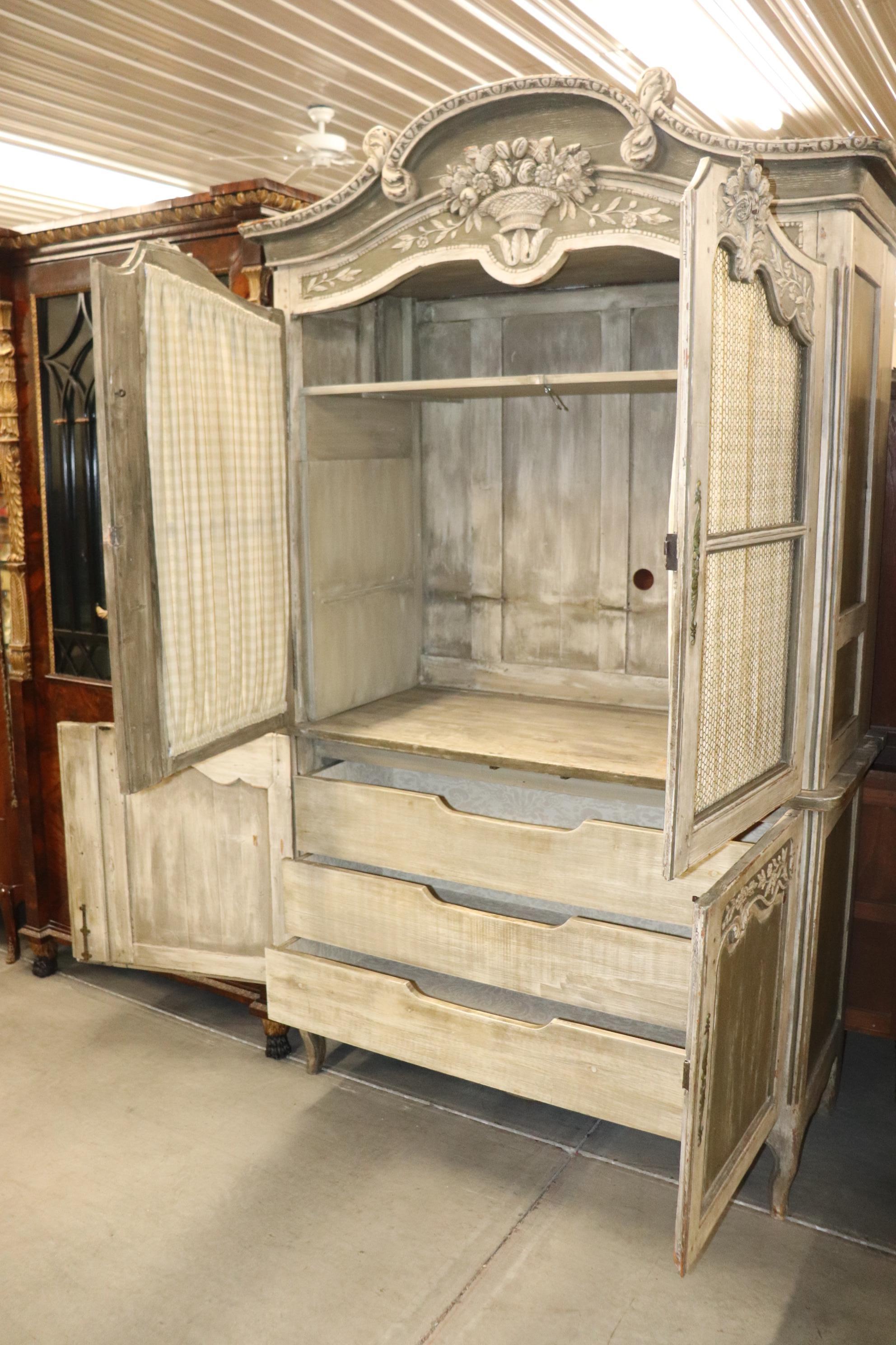 Mid-19th Century Antique Painted Contrasting Grays Normandy French 19th Century Armoire Wardrobe