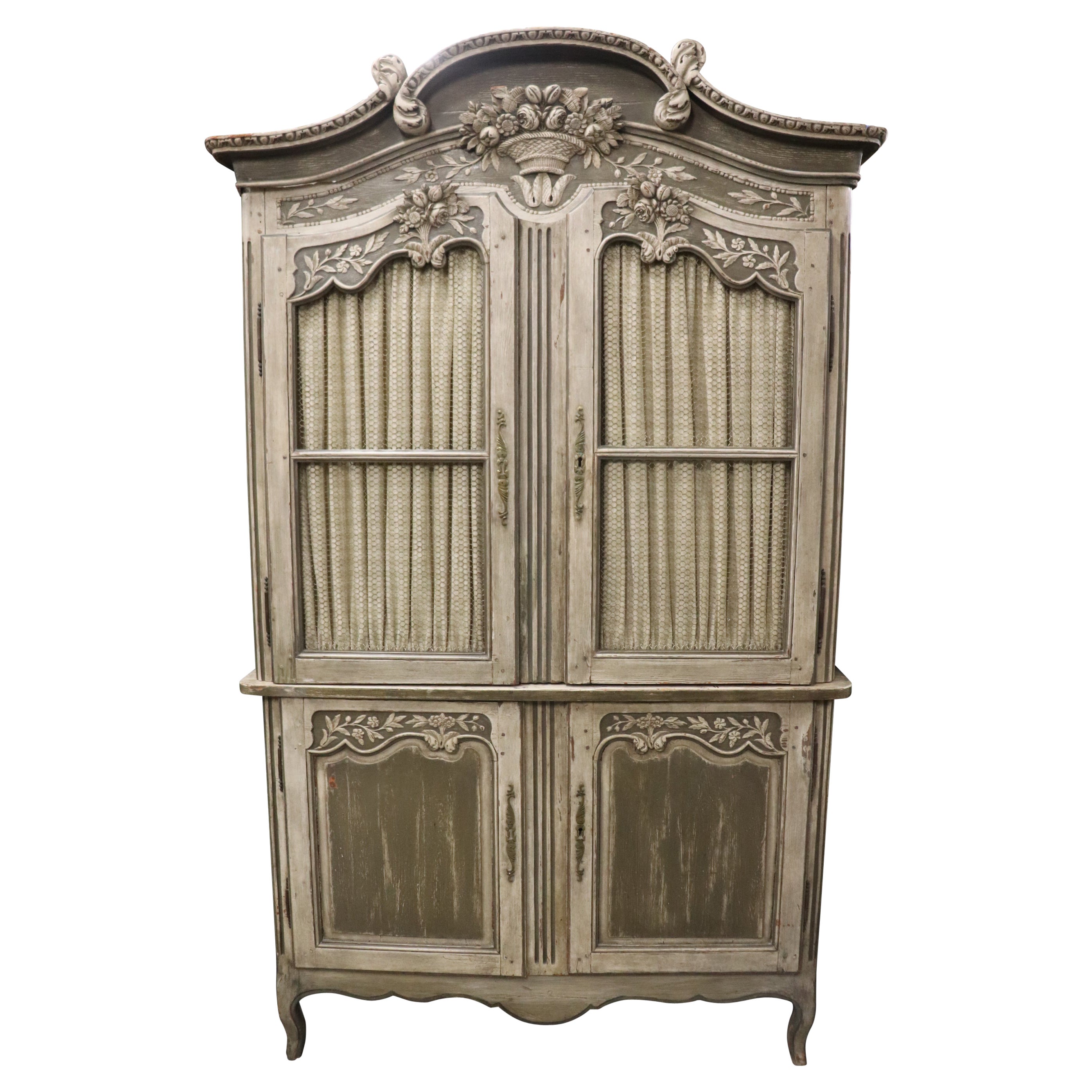 Antique Painted Contrasting Grays Normandy French 19th Century Armoire Wardrobe