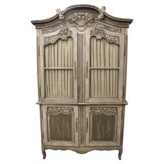 Antique Painted Contrasting Grays Normandy French 19th Century Armoire Wardrobe