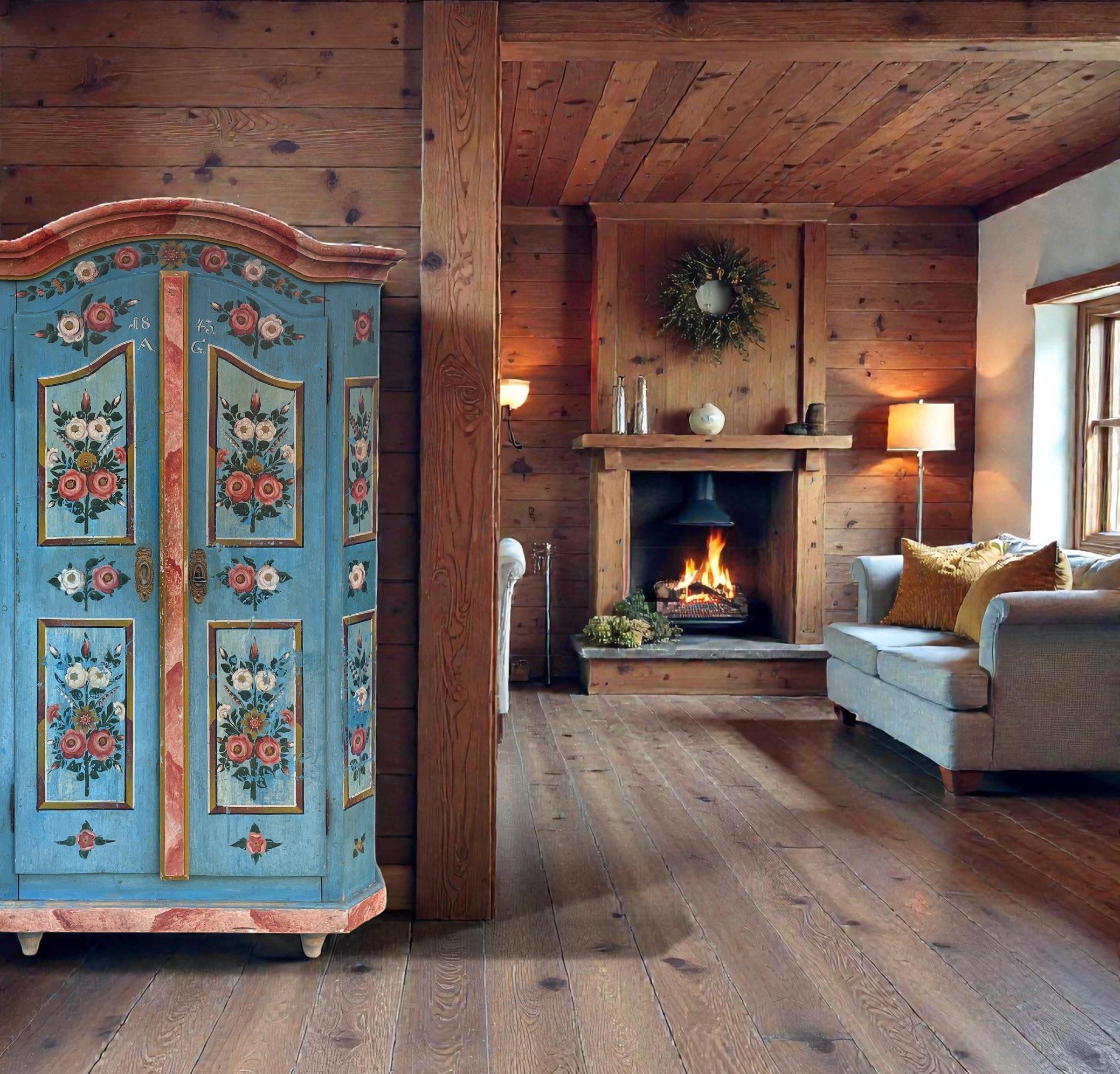 Antiker bemalter Schrank, datiert 1843 (Gemalt) im Angebot