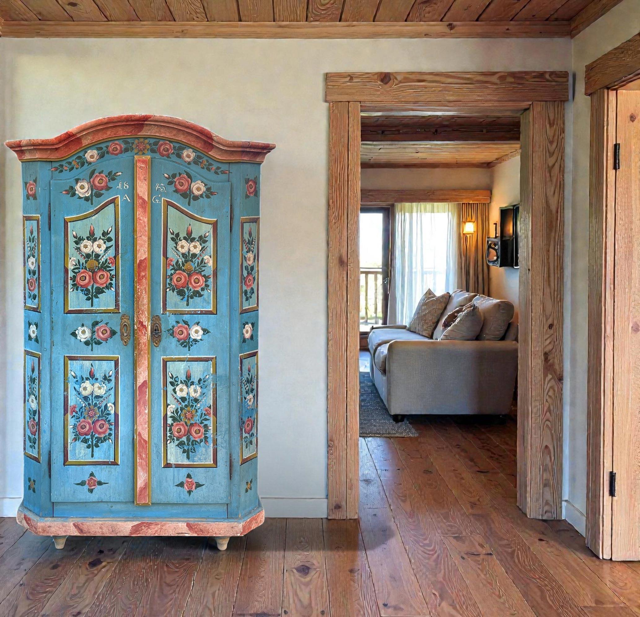 Antiker bemalter Schrank, datiert 1843 im Zustand „Gut“ im Angebot in Vo', Veneto