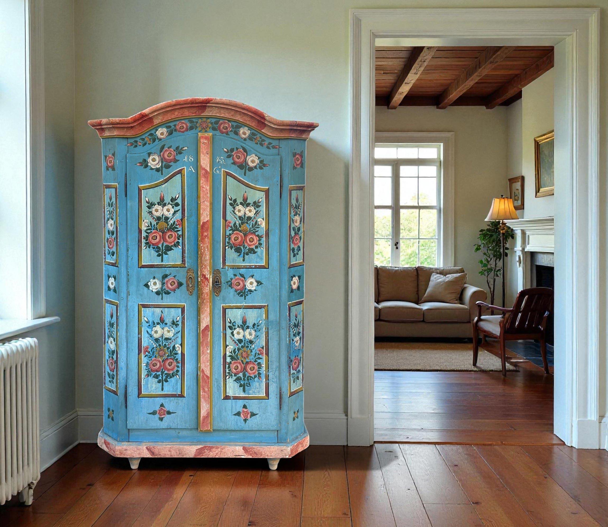 Antiker bemalter Schrank, datiert 1843 im Angebot 1