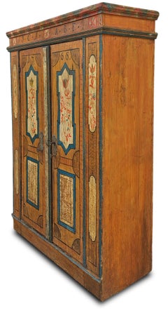 Antique Painted Cupboard with Flowers Dated 1766