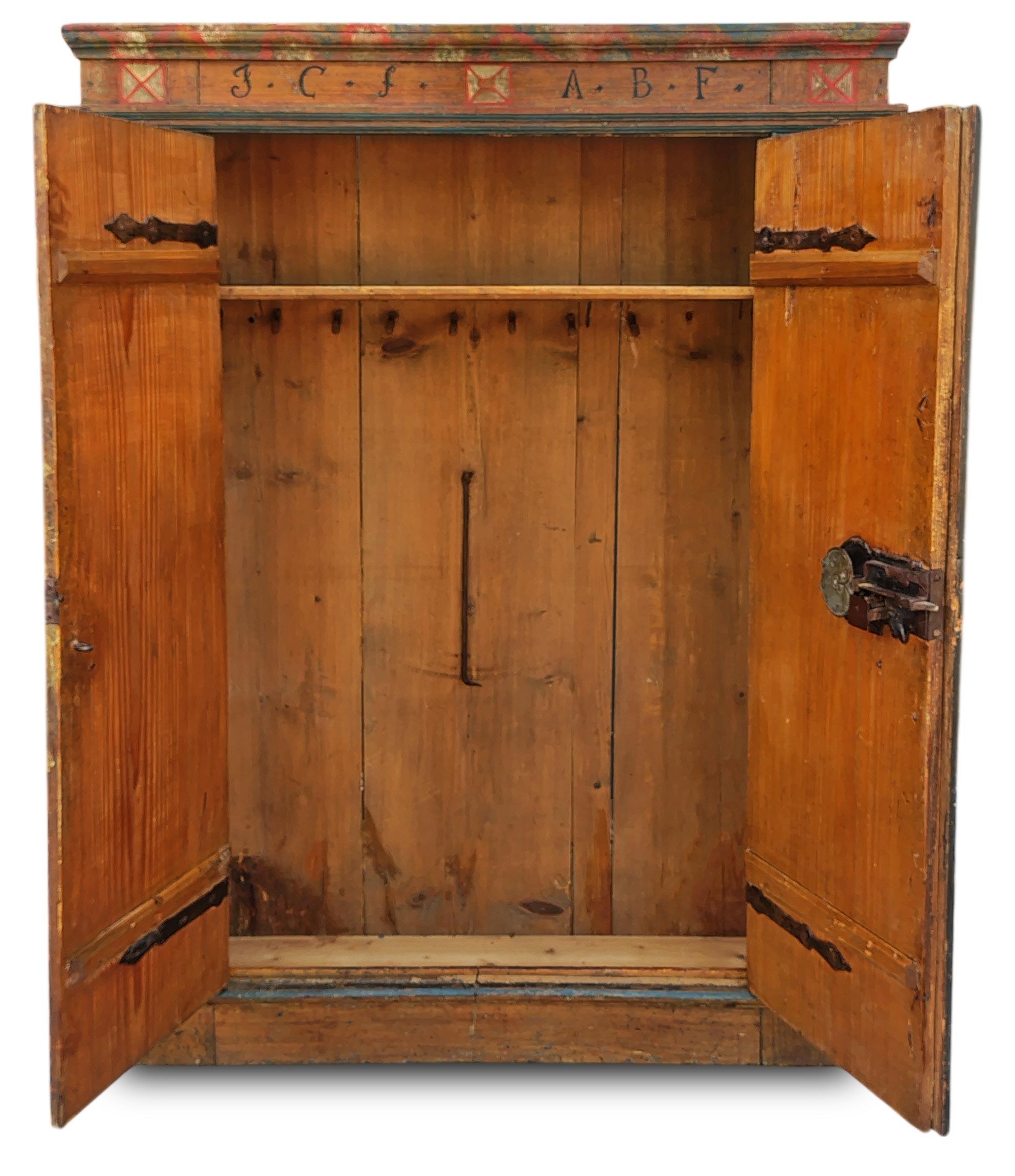 Autre Antique Painted Cupboard with Flowers Dated 1766 en vente