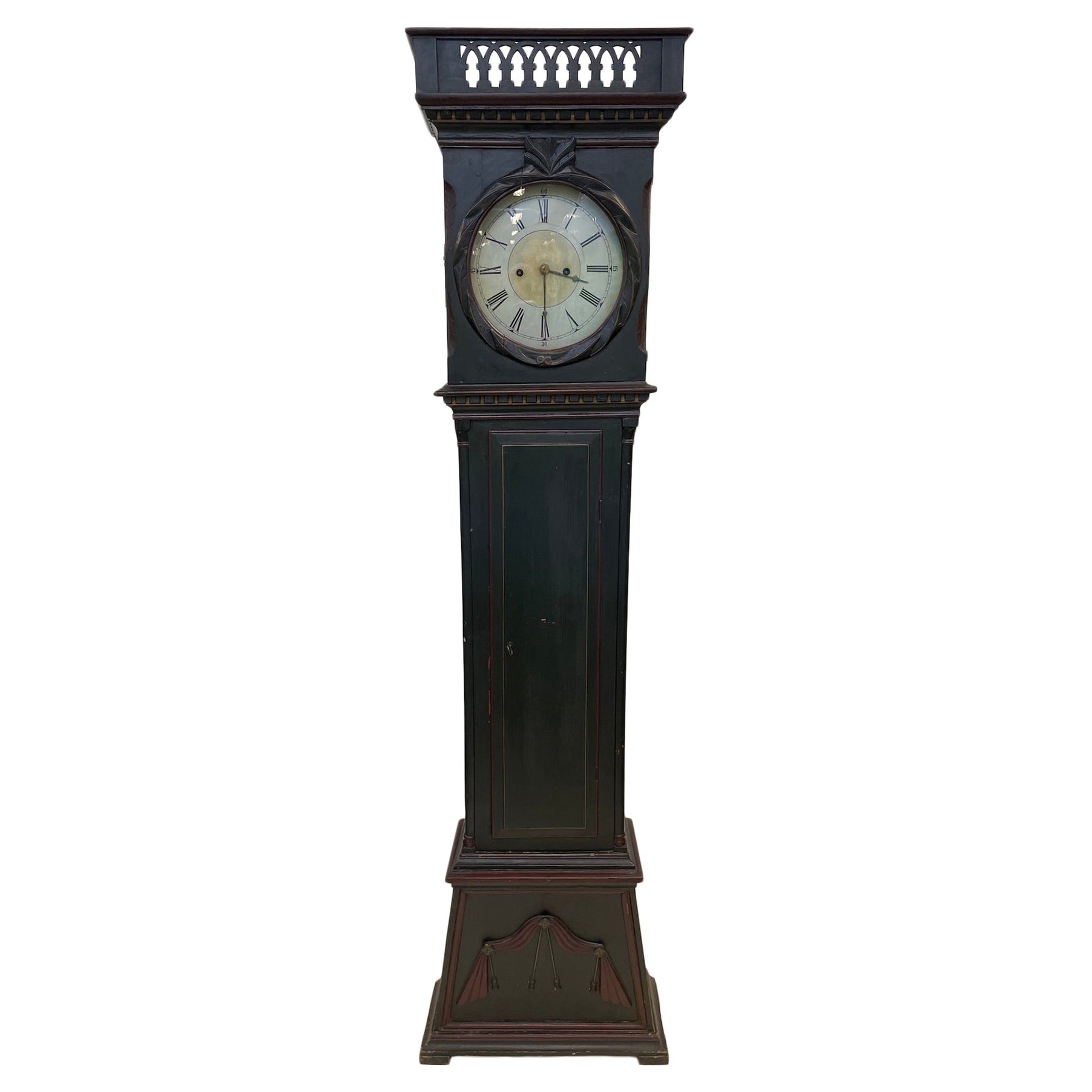 Antique Painted Danish Grandfather Clock, 19th Century, Denmark For Sale