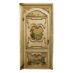 Antique painted door, frame, decorated both sides, '700 Italy