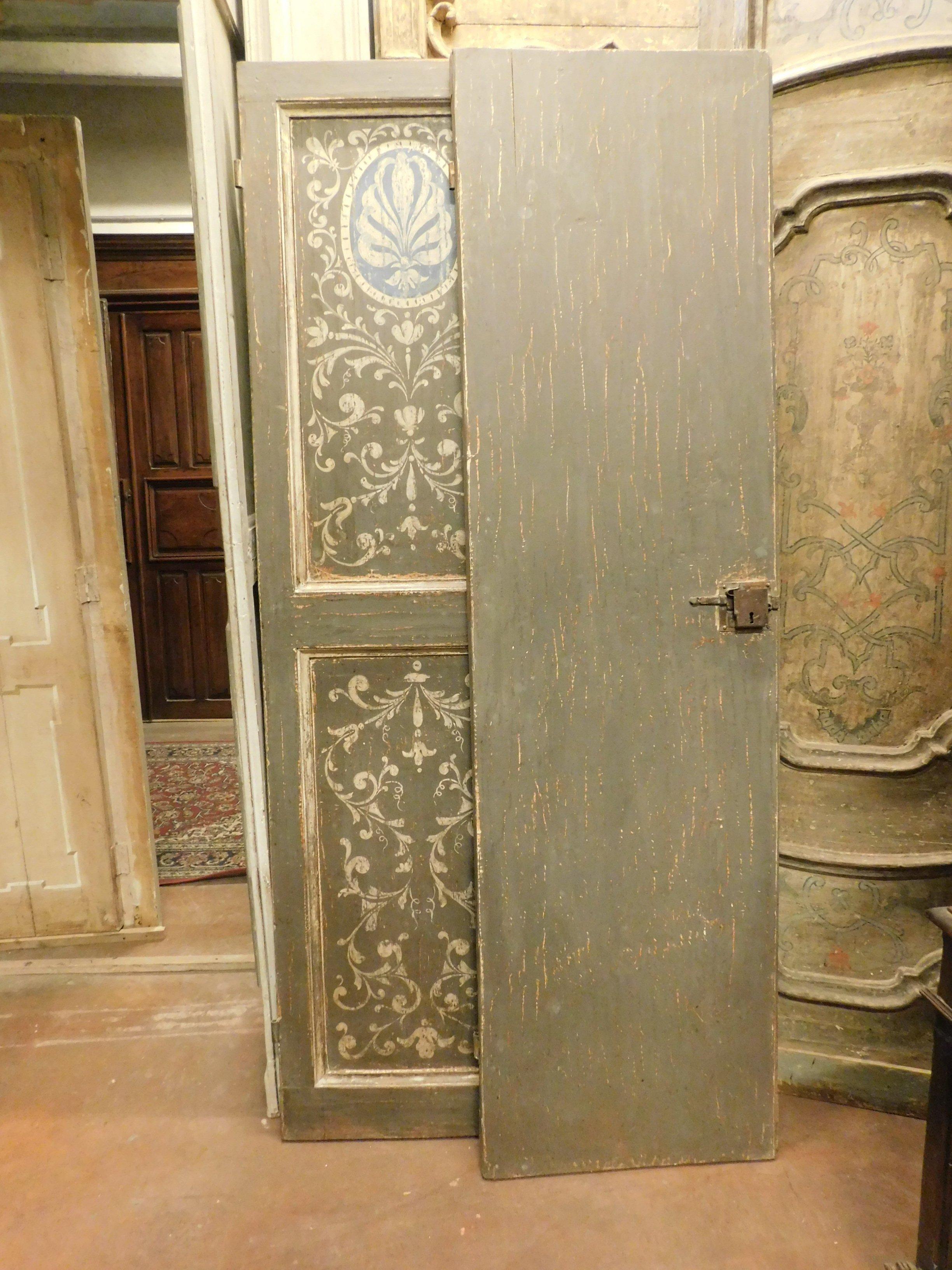 Antique Painted Double Door, Grey and Blue Baroque Motifs, 18th Century, Italy For Sale 4