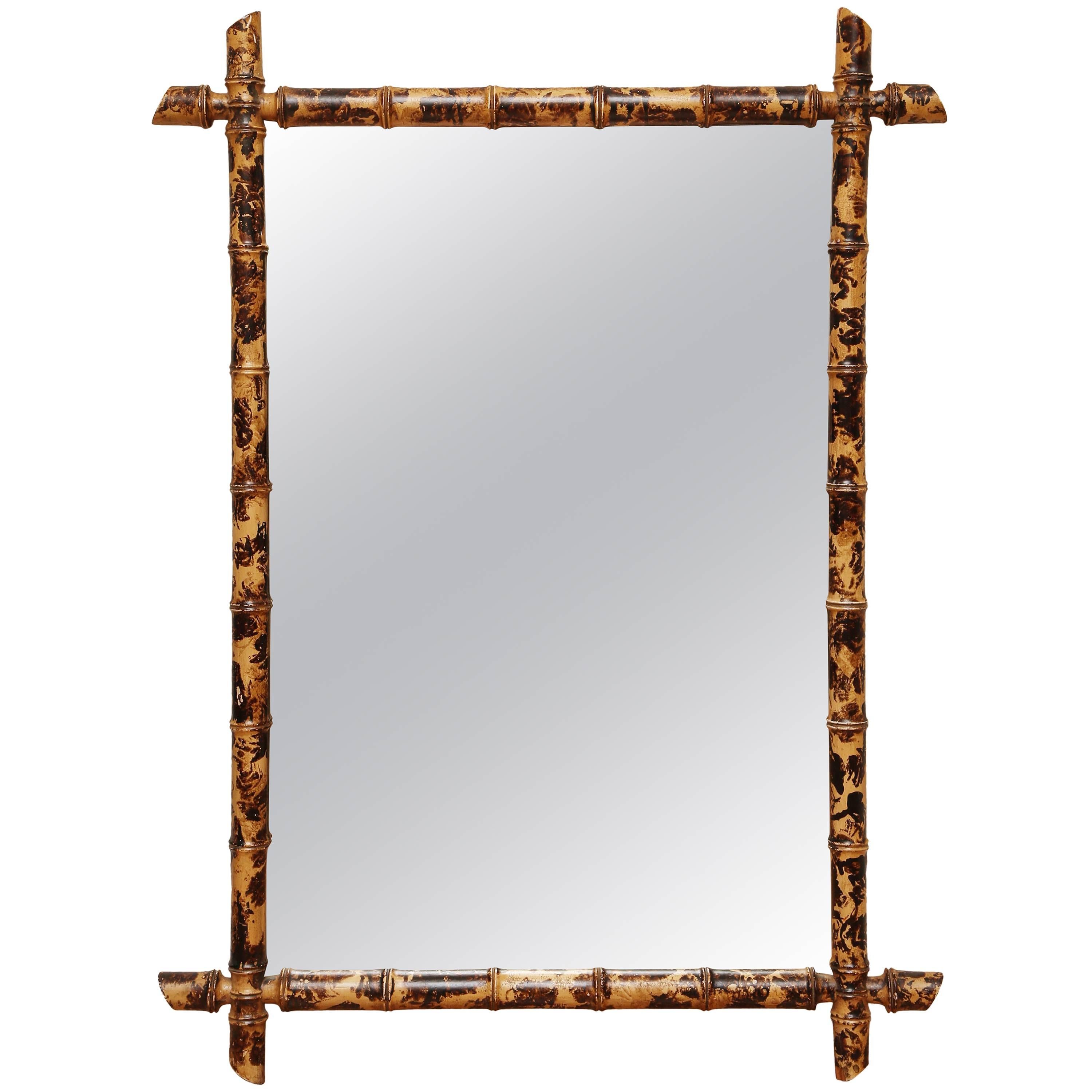 Antique Painted Faux Tortoise Bamboo Mirror