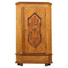 Antique Painted Folk Art Farmhouse Bridal Cabinet 1815